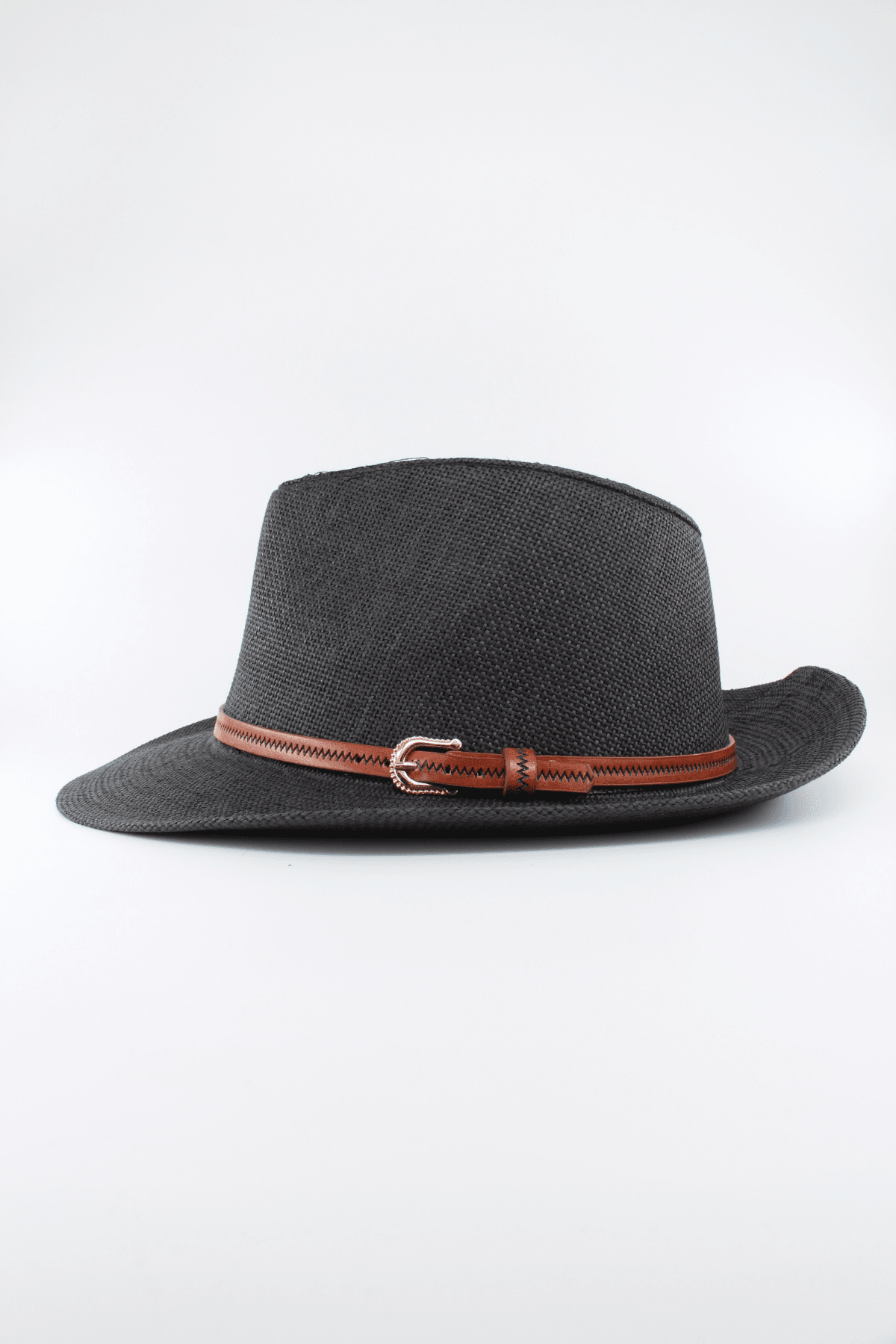 Yazlık Hasır Fötr Şapka (Unisex – Ayarlanabilir Beden) - siyah tokalı