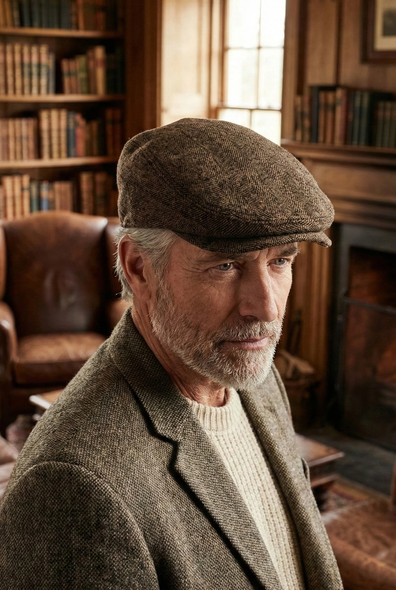 Erkek Balıksırtı Desenli Klasik Yünlü Kasket Şapka