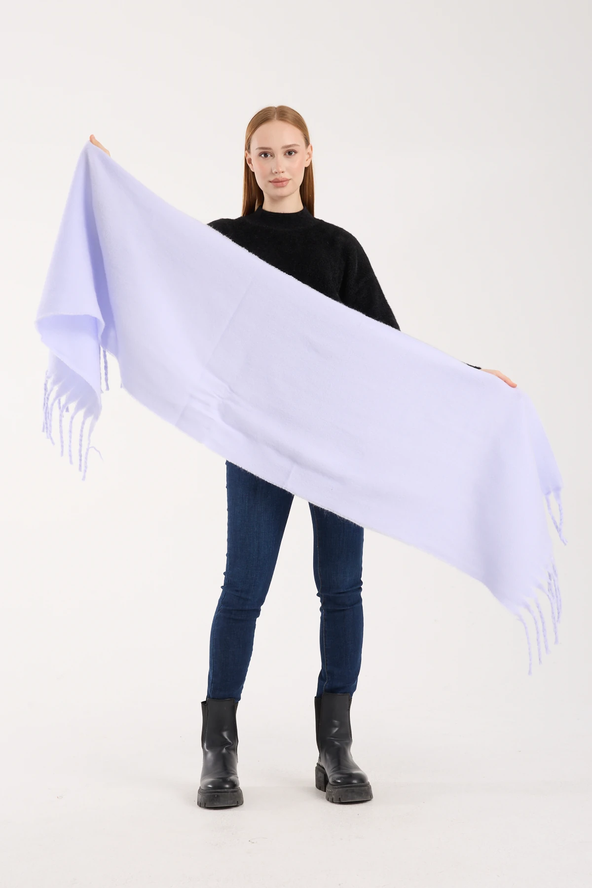 Kadın Yumuşak Dokulu Uzun Şal Atkı  - LİLA