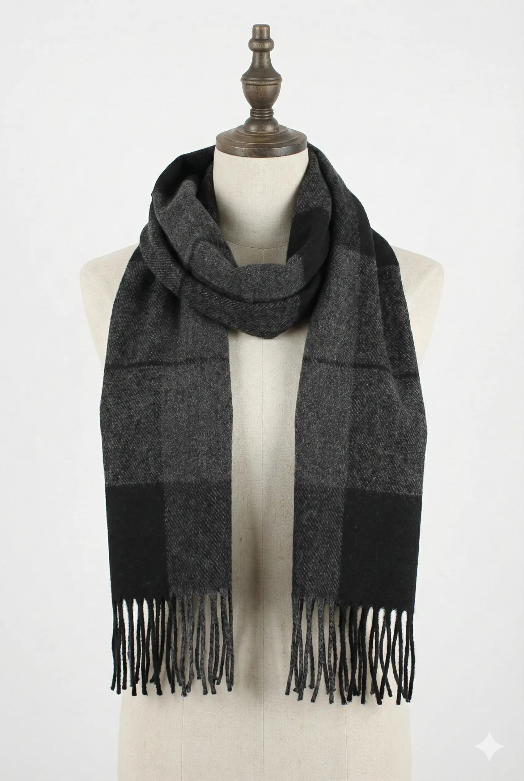 Klasik Desenli Püsküllü Kışlık Erkek Atkı Serisi - Antrasit Ekose