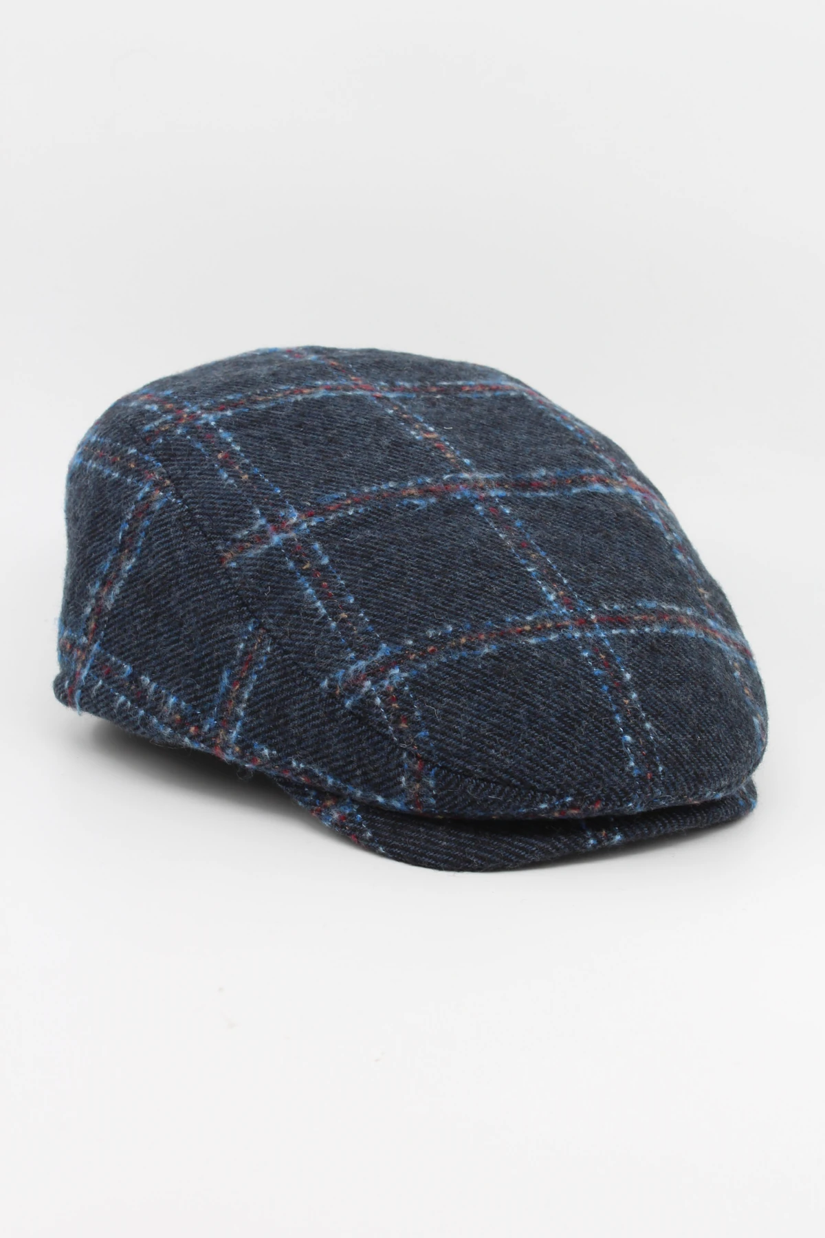 Vintage Kareli Kışlık Kasket Şapka | Yünlü Dokuma