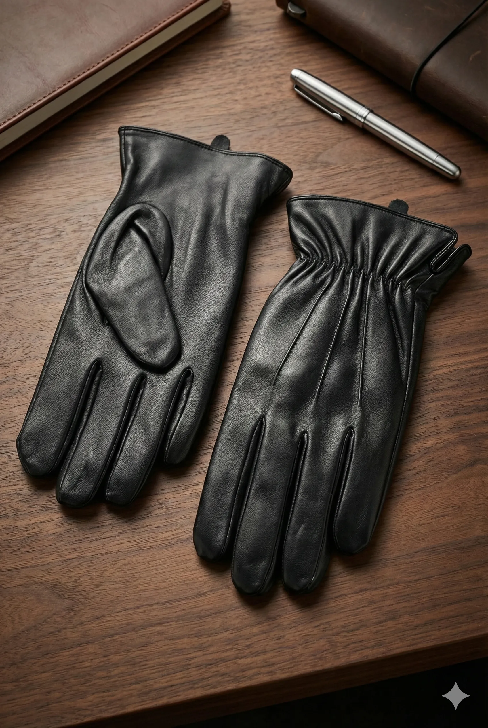 Siyah Deri Eldiven Dokunmatik Ekran Uyumlu M2