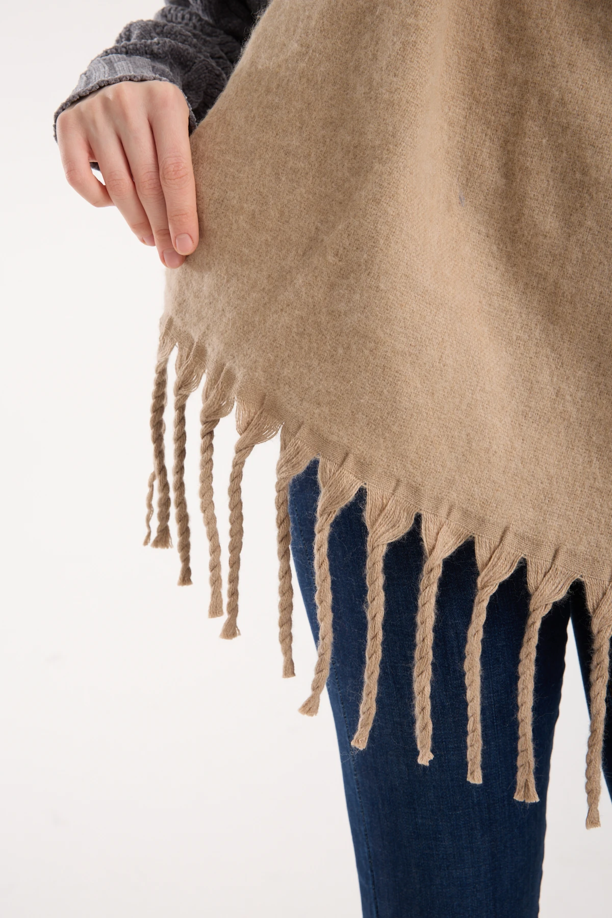 Kadın Yumuşak Dokulu Uzun Şal Atkı  - VİZON