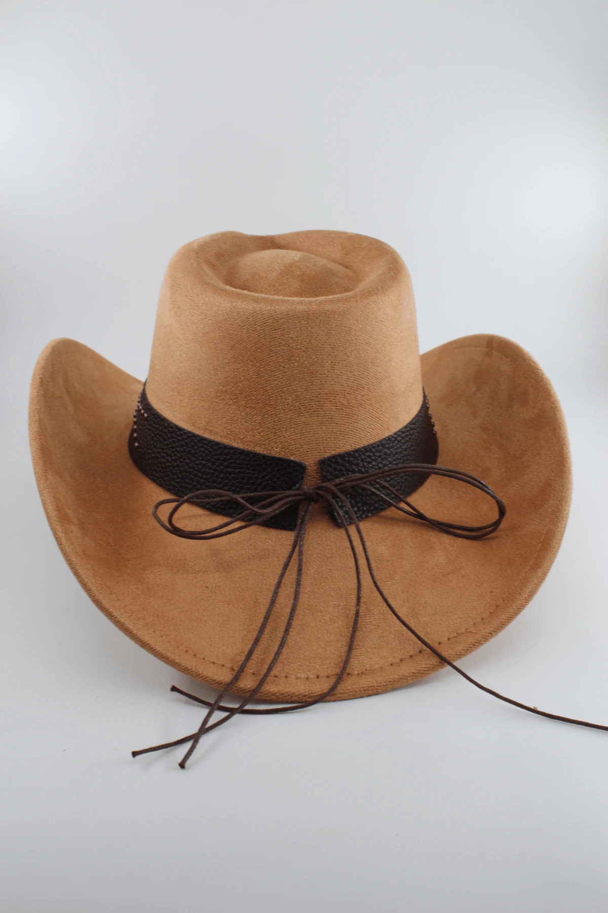 Unisex Süet Kovboy Şapka Ayarlanabilir İp Detaylı Deri Tokalı Western Şapka