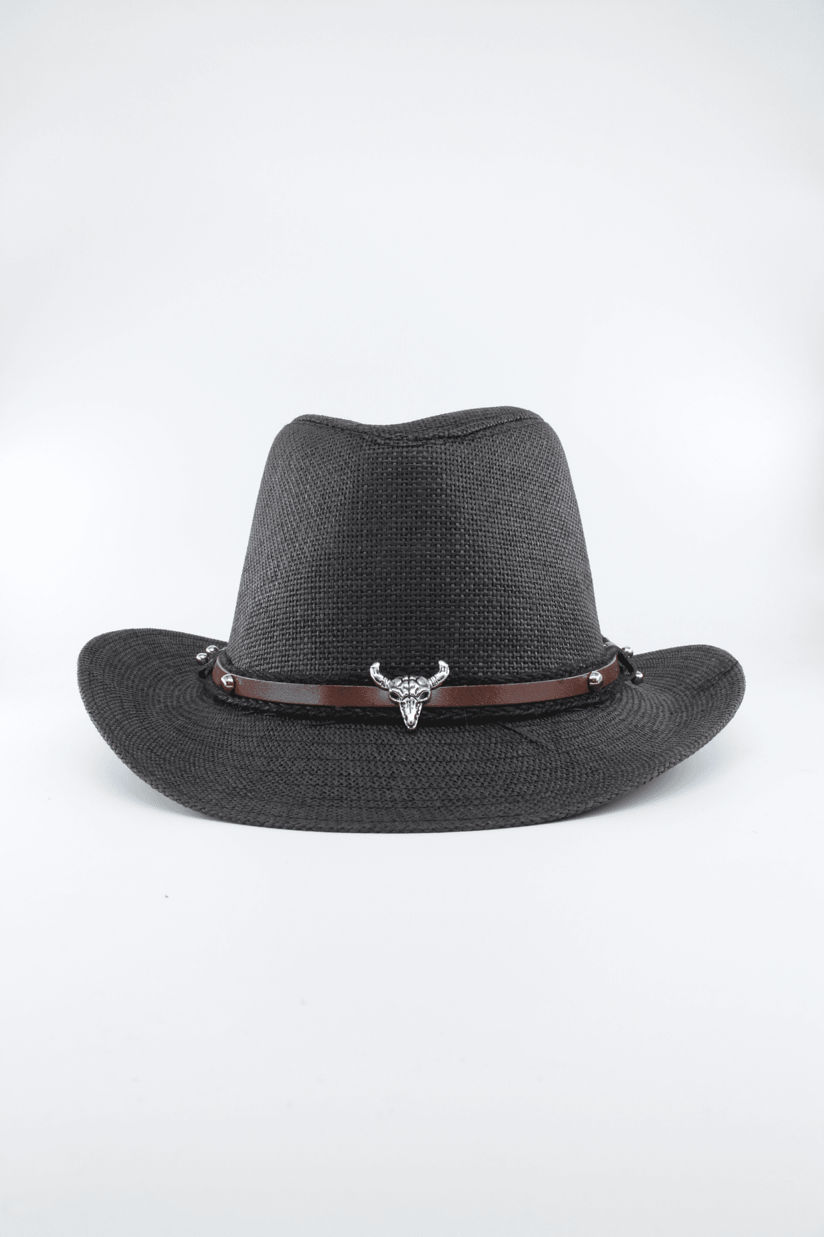 Unisex Hasır Kovboy Şapka - siyah