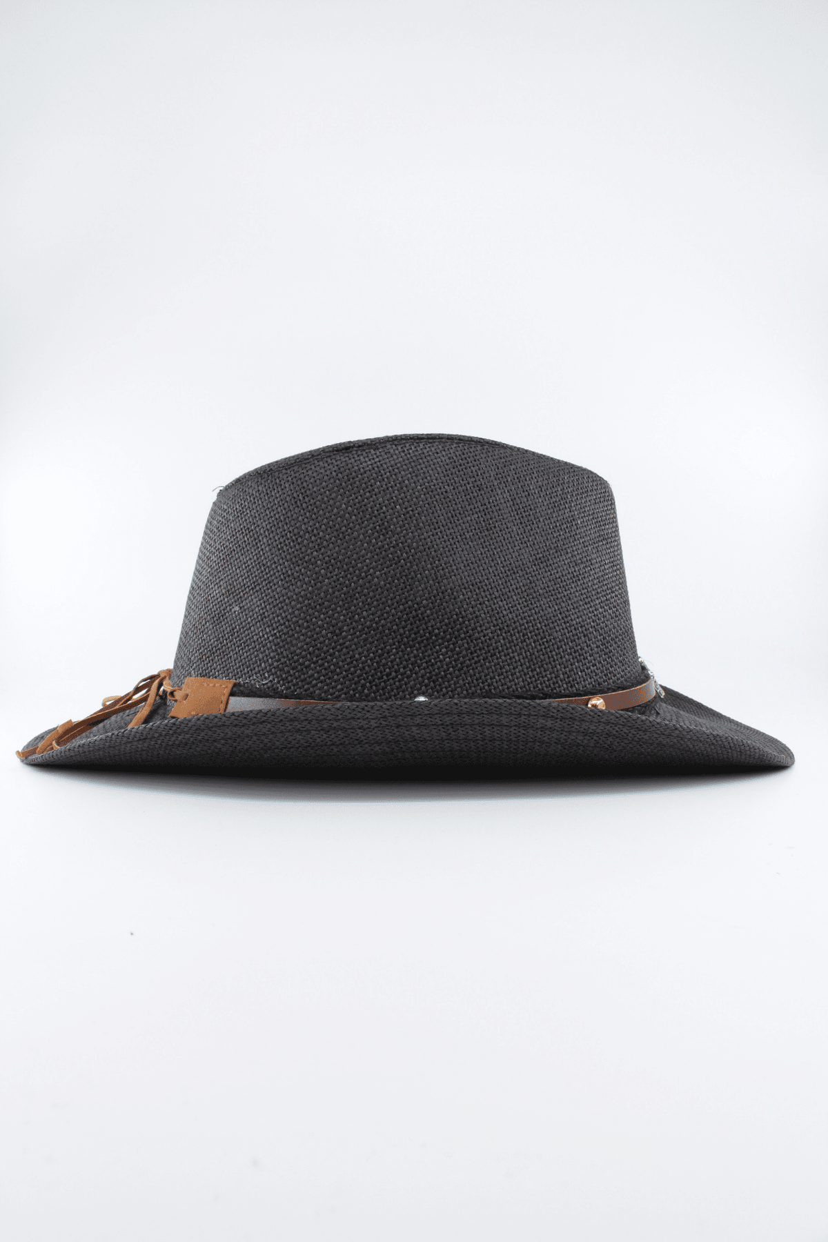 Unisex Hasır Kovboy Şapka - siyah