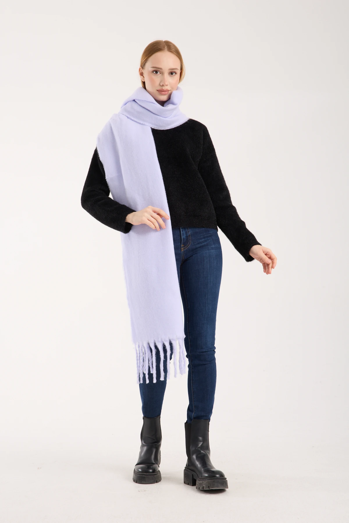 Kadın Yumuşak Dokulu Uzun Şal Atkı  - LİLA