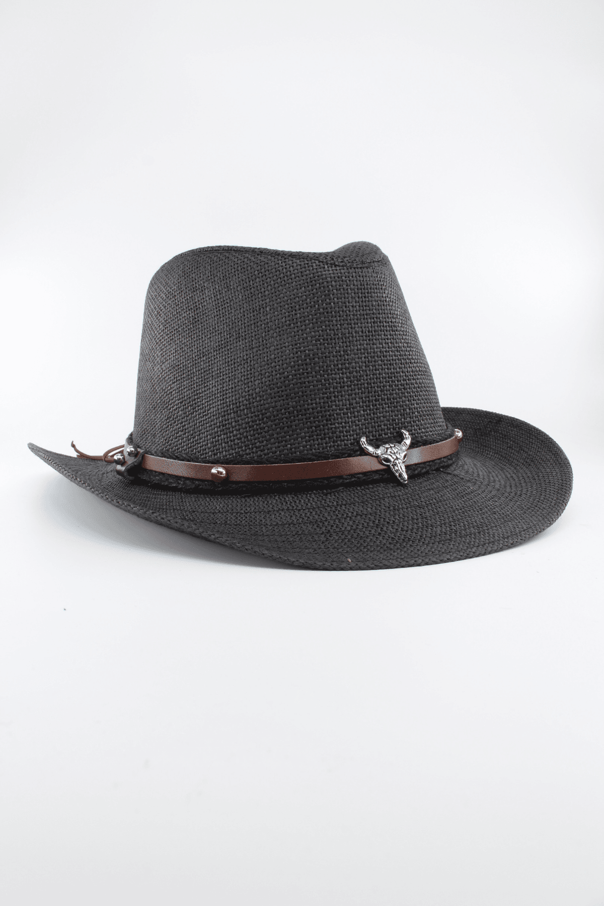 Unisex Hasır Kovboy Şapka - siyah
