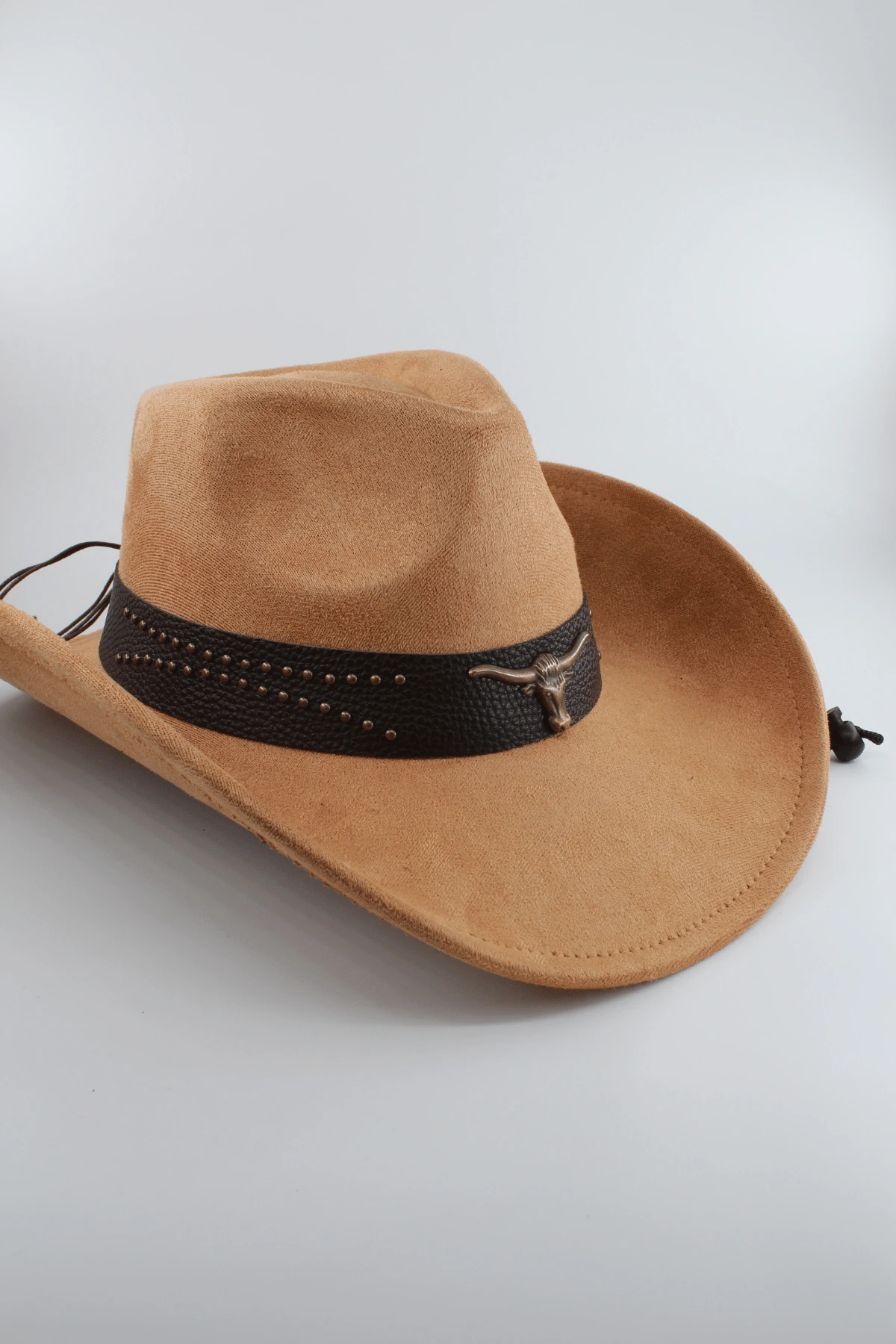 Unisex Süet Kovboy Şapka Ayarlanabilir İp Detaylı Deri Tokalı Western Şapka