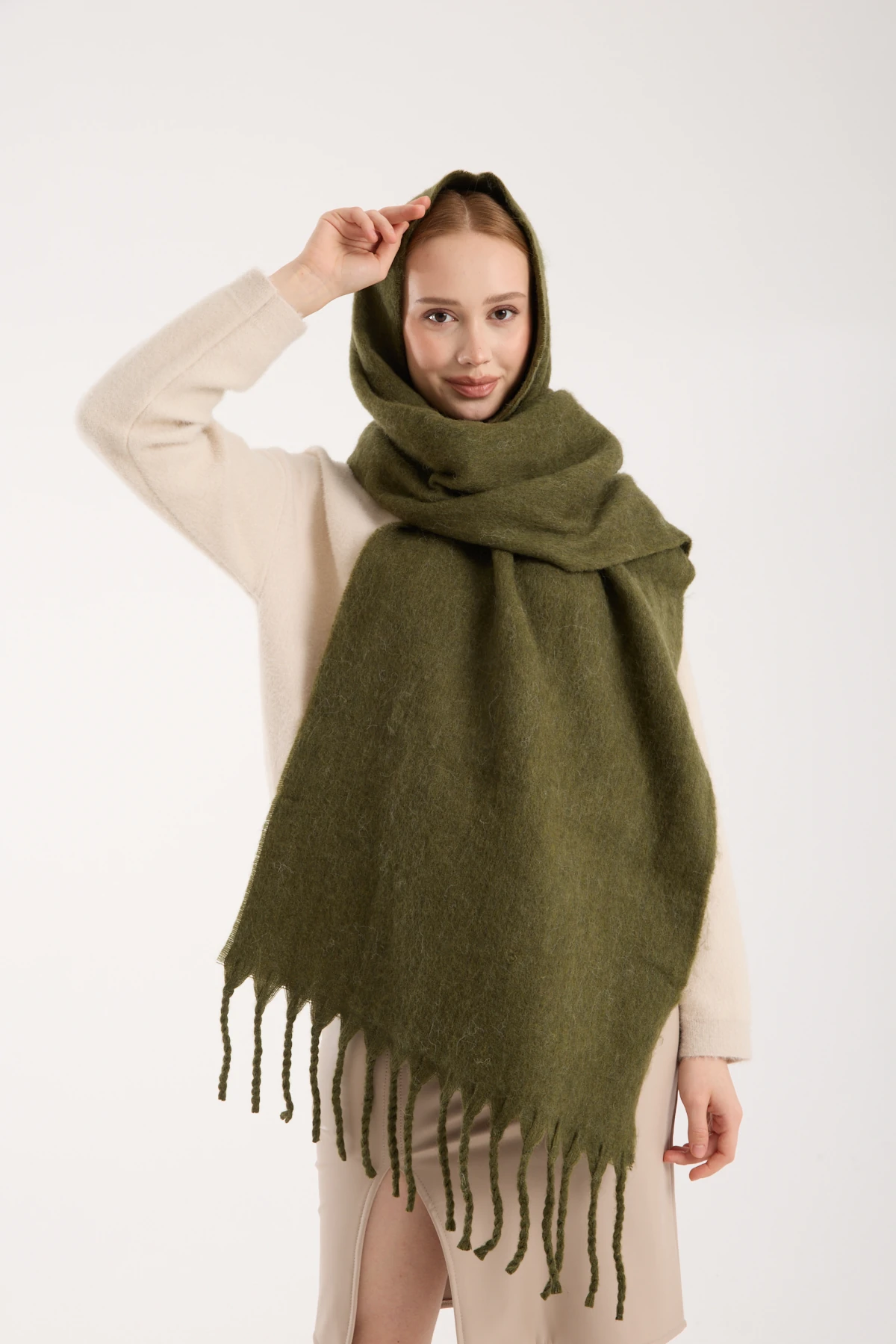 Kadın Yumuşak Dokulu Uzun Şal Atkı  - YEŞİL