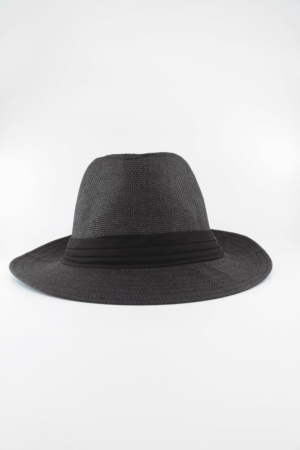 Yazlık Hasır Fötr Şapka (Unisex – Ayarlanabilir Beden) - siyah kumaş