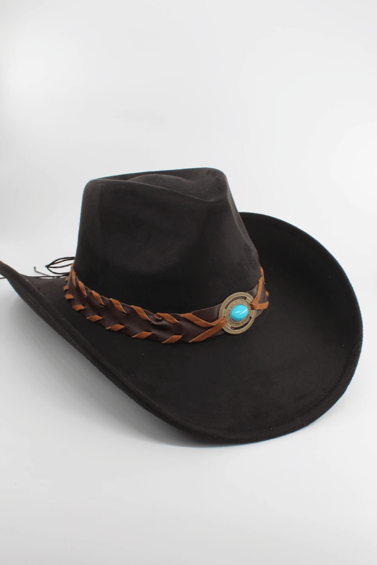 Unisex Süet Kovboy Şapka Ayarlanabilir İp Detaylı Deri Tokalı Western Şapka