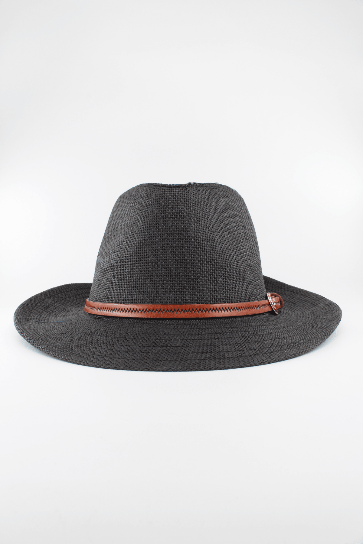 Yazlık Hasır Fötr Şapka (Unisex – Ayarlanabilir Beden) - siyah tokalı