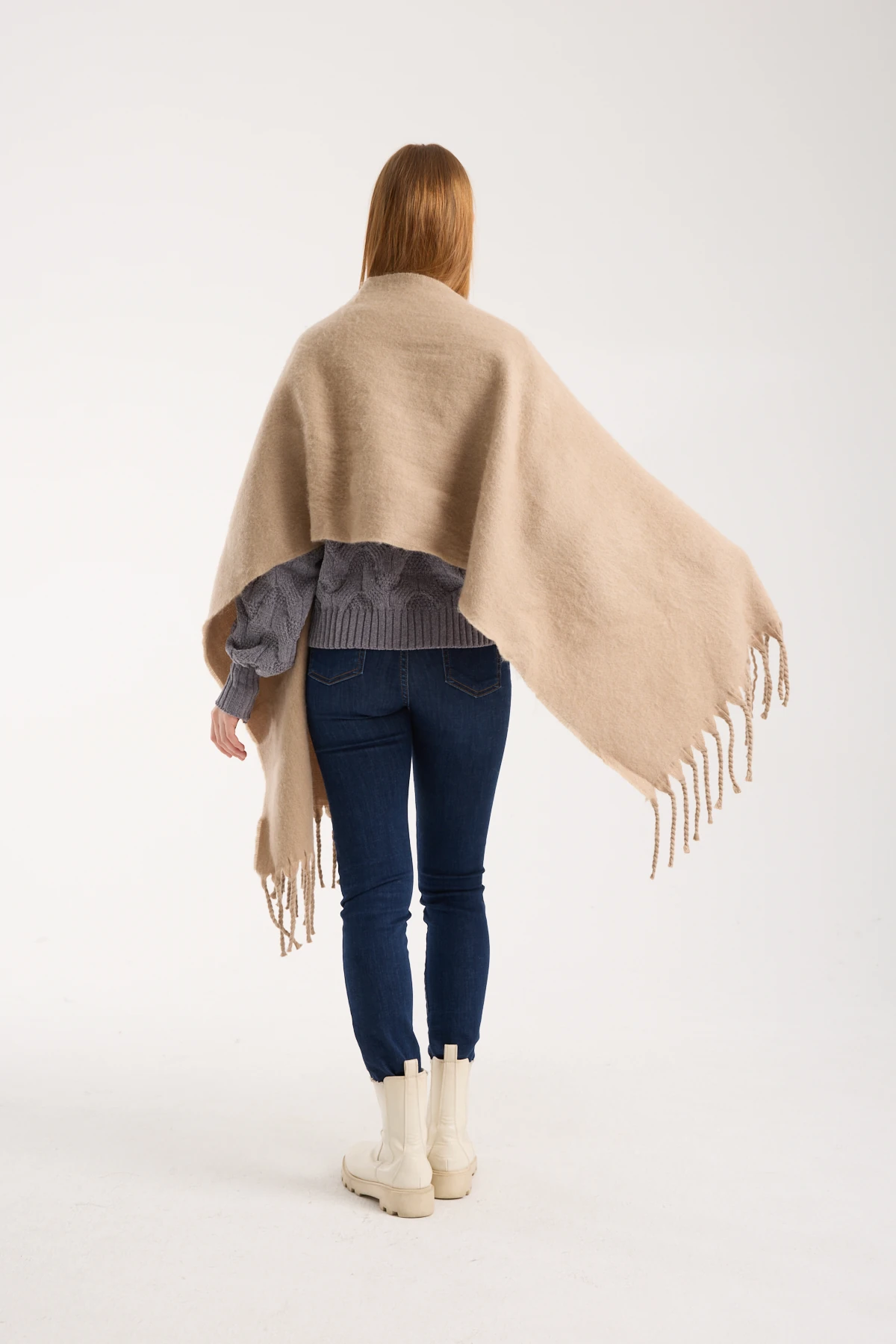 Kadın Yumuşak Dokulu Uzun Şal Atkı  - VİZON