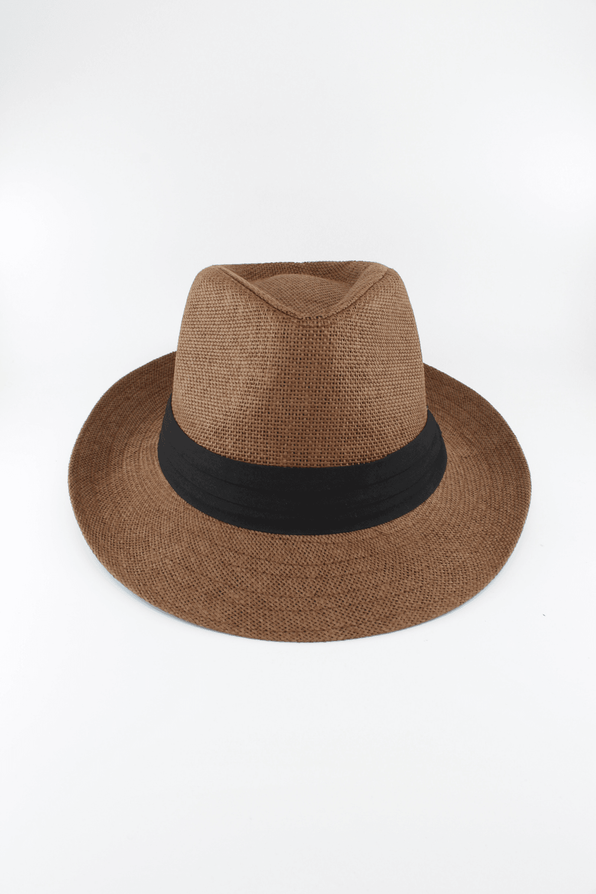Yazlık Hasır Fötr Şapka (Unisex – Ayarlanabilir Beden) - koyu kahve kumaş