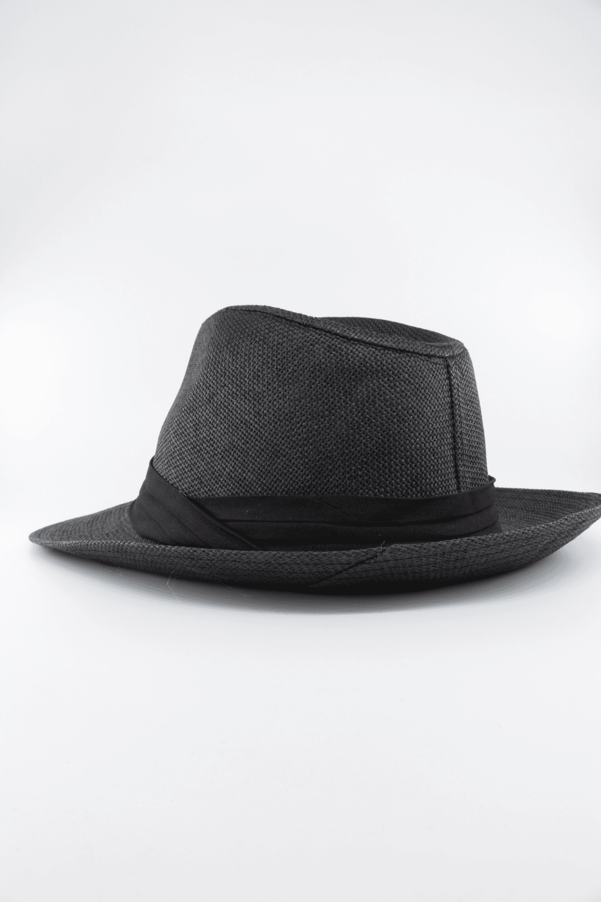 Yazlık Hasır Fötr Şapka (Unisex – Ayarlanabilir Beden) - siyah kumaş