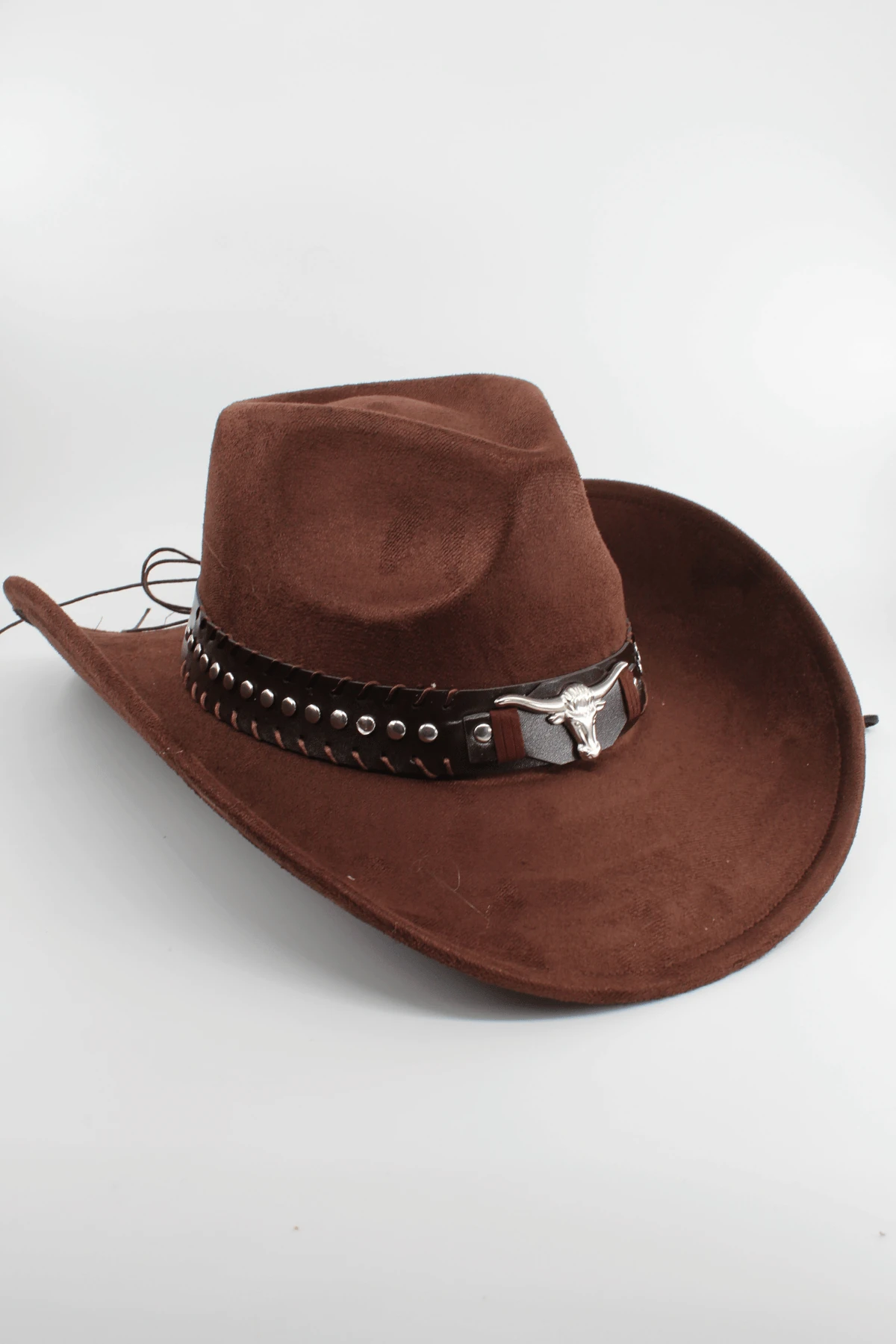 Unisex Süet Kovboy Şapka Ayarlanabilir İp Detaylı Deri Tokalı Western Şapka