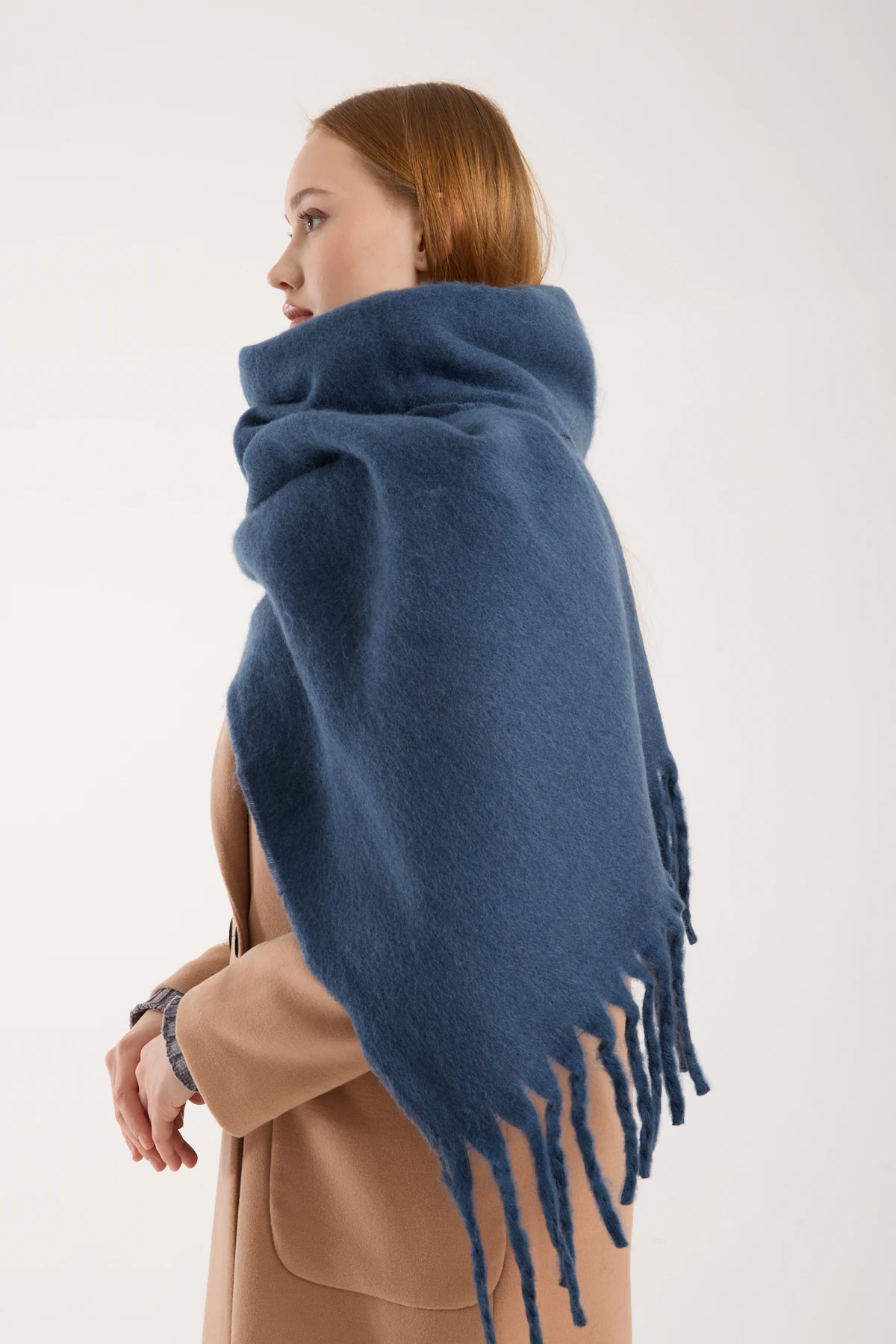 Kadın Yumuşak Dokulu Uzun Şal Atkı  - MAVİ