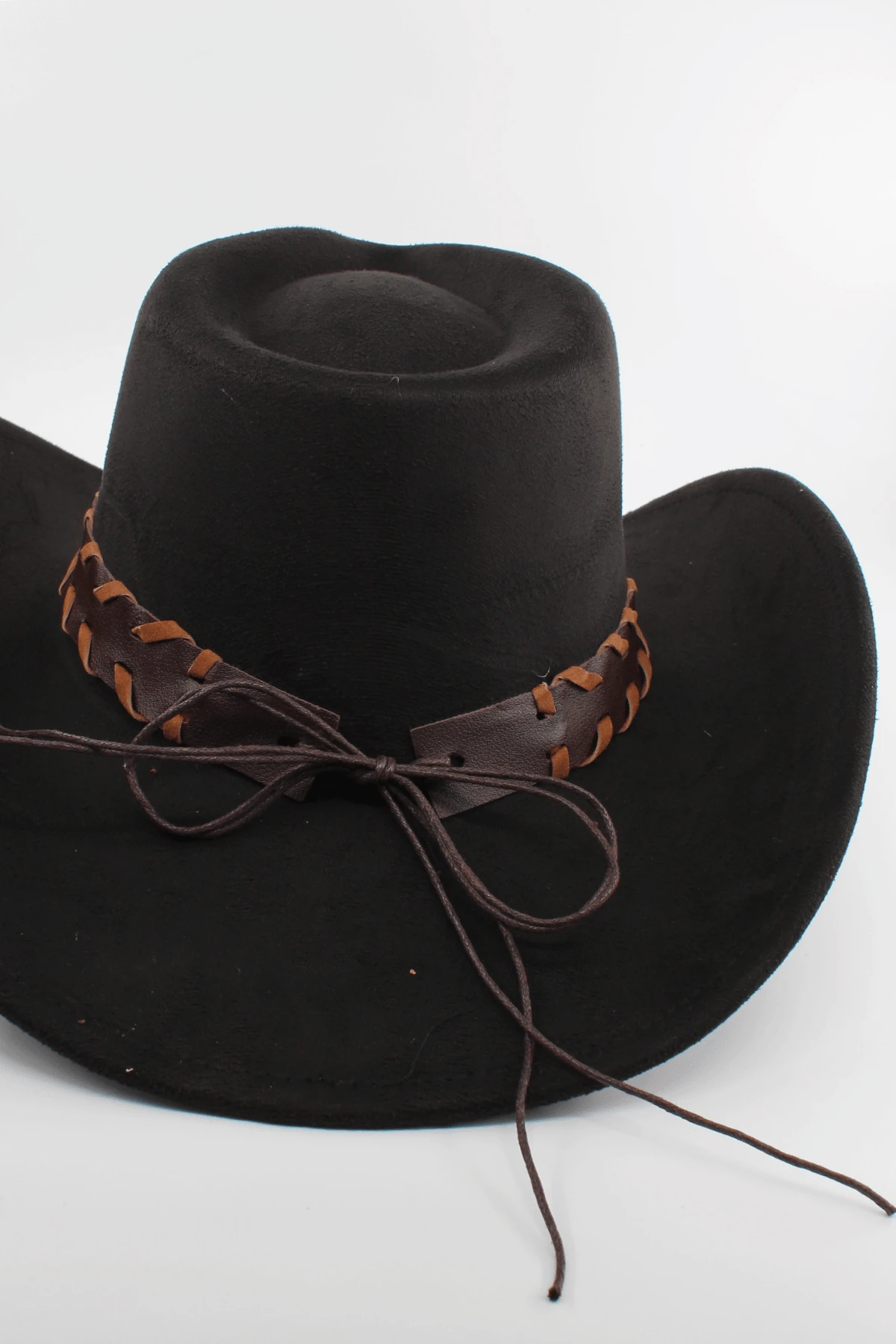 Unisex Süet Kovboy Şapka Ayarlanabilir İp Detaylı Deri Tokalı Western Şapka