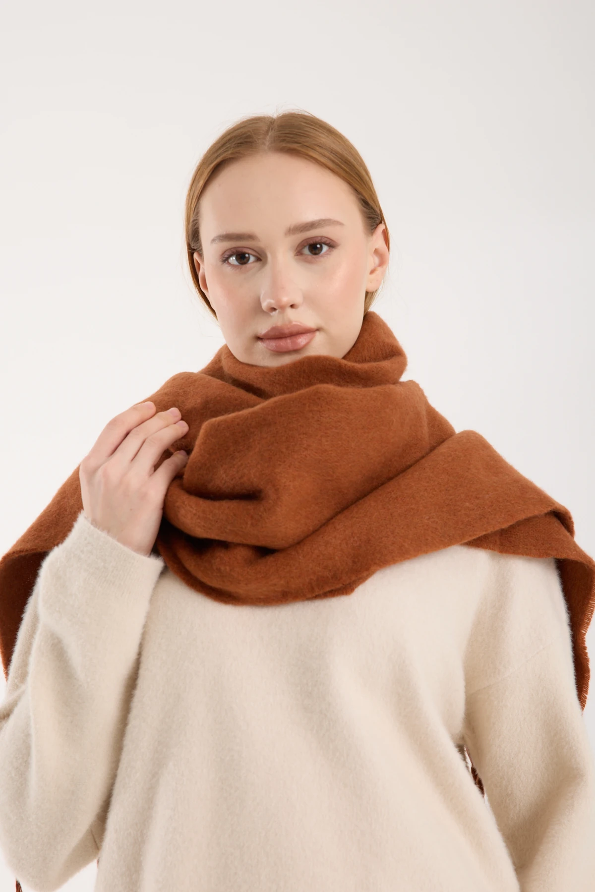 Kadın Yumuşak Dokulu Uzun Şal Atkı  - KİREMİT