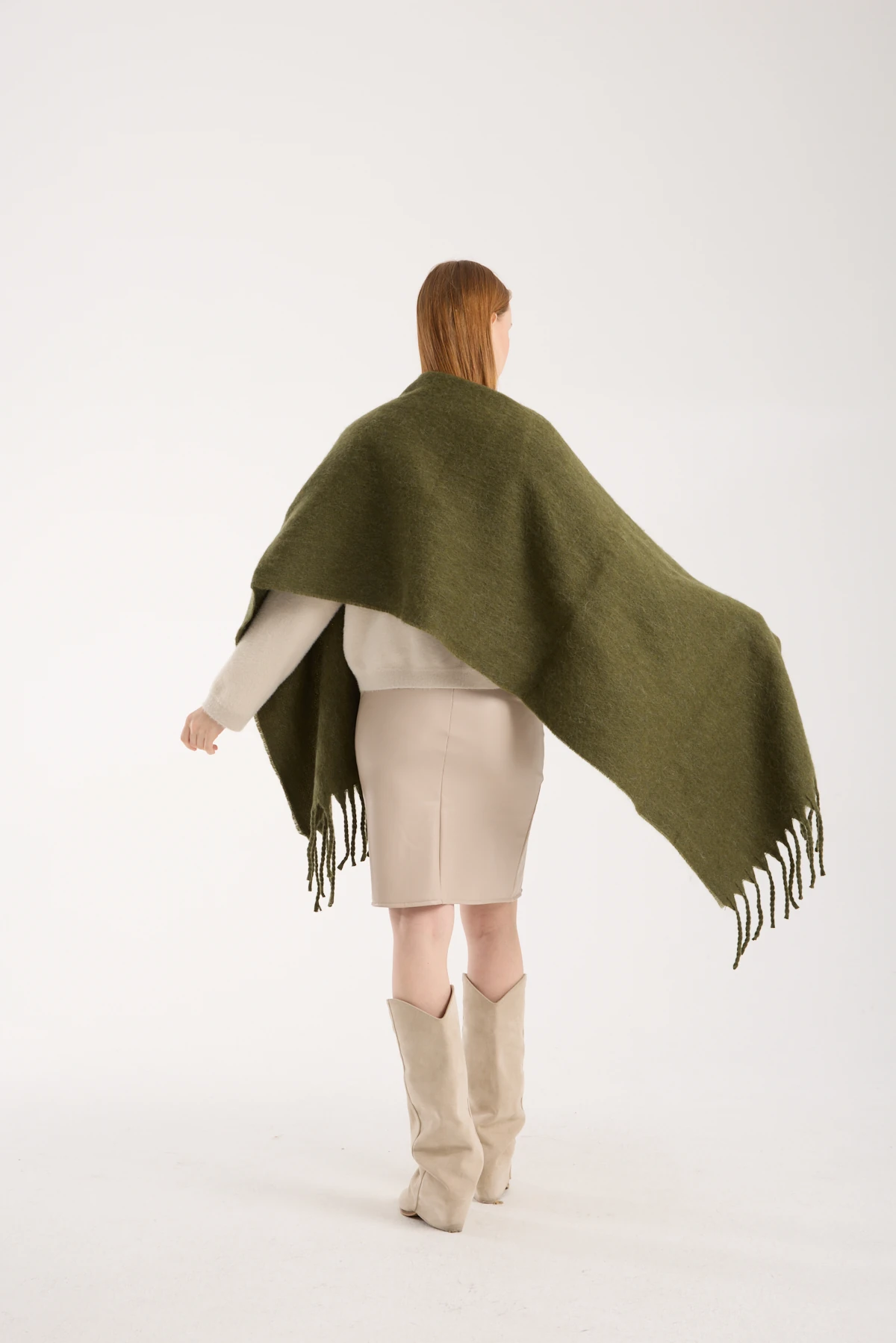 Kadın Yumuşak Dokulu Uzun Şal Atkı  - YEŞİL