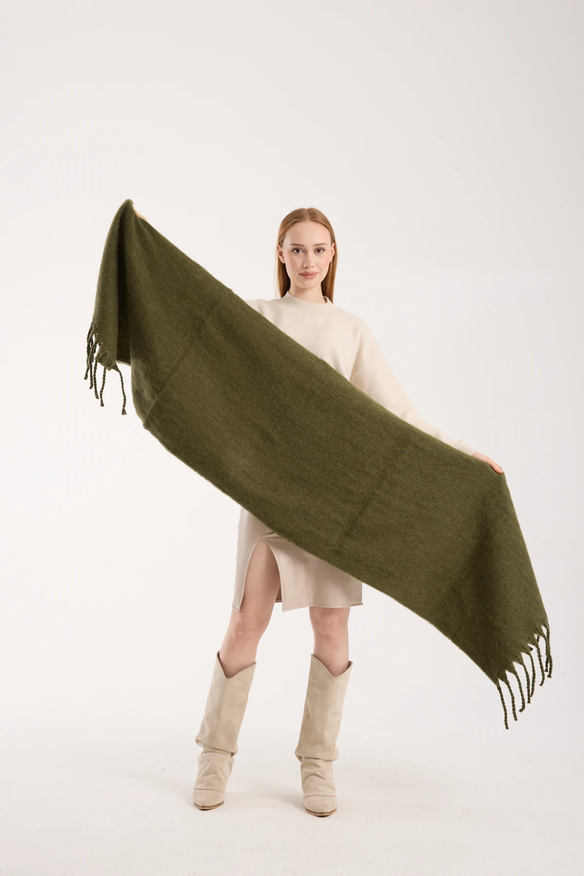 Kadın Yumuşak Dokulu Uzun Şal Atkı  - YEŞİL