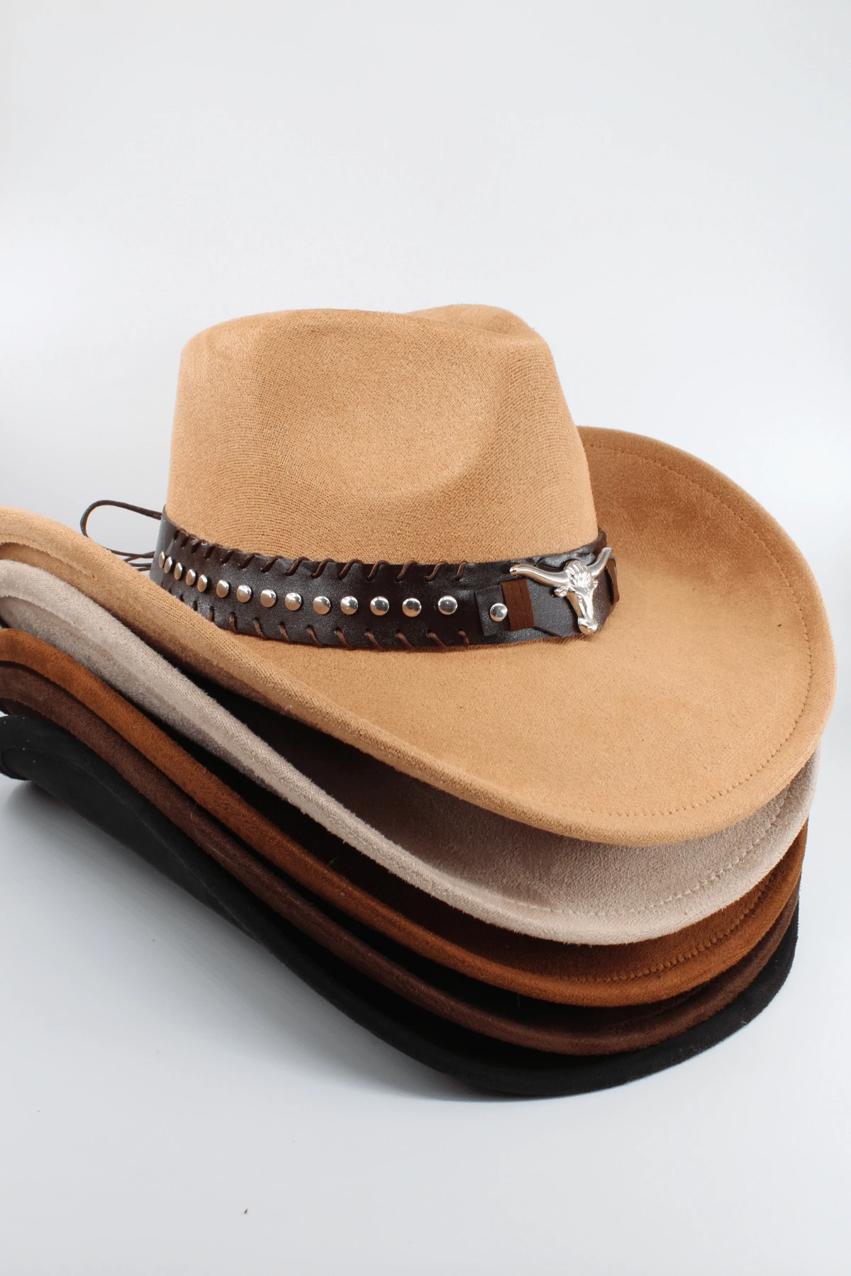 Unisex Süet Kovboy Şapka Ayarlanabilir İp Detaylı Deri Tokalı Western Şapka