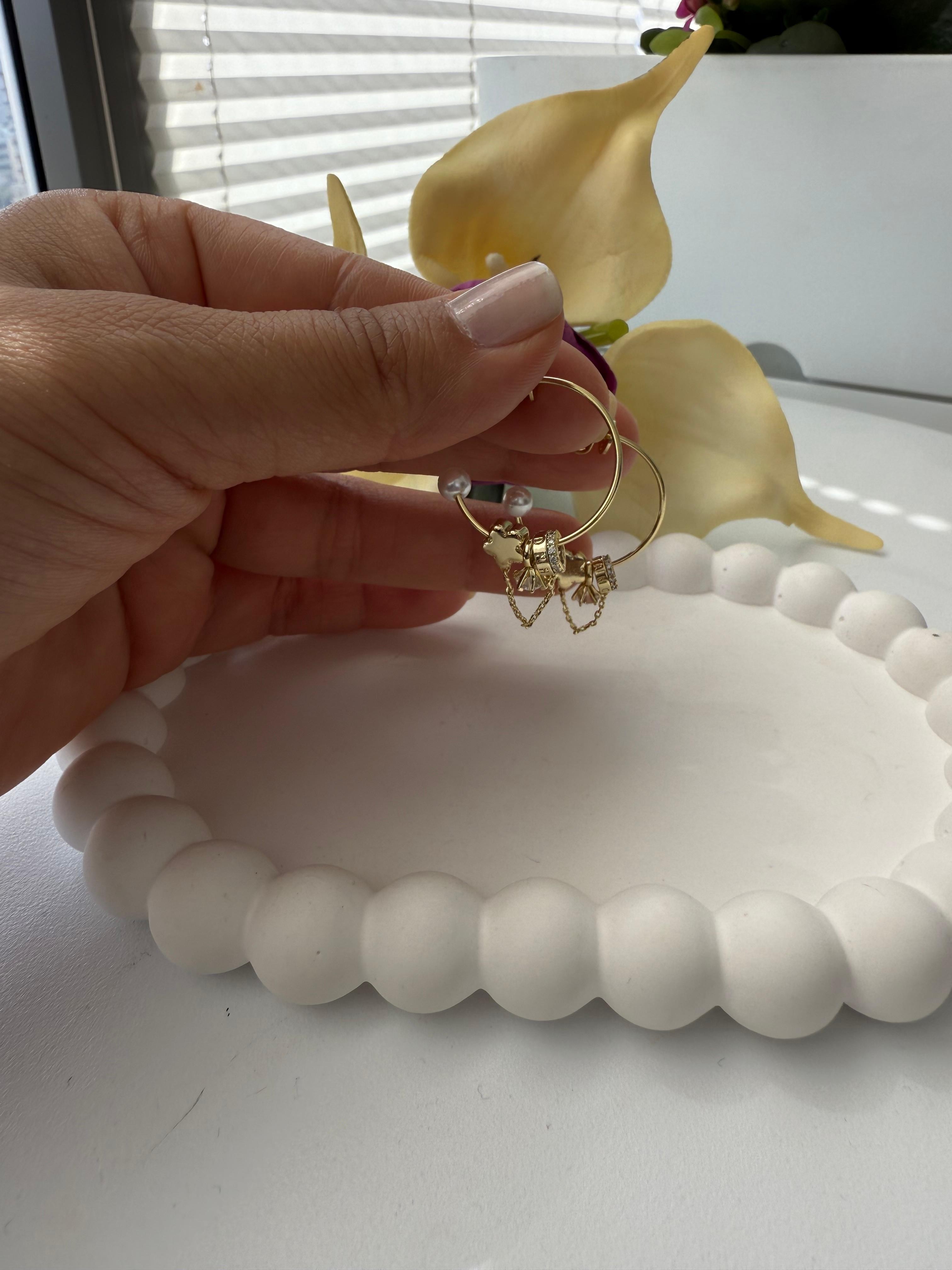 Vip 14k Zincir Charmlı İncili Küpe