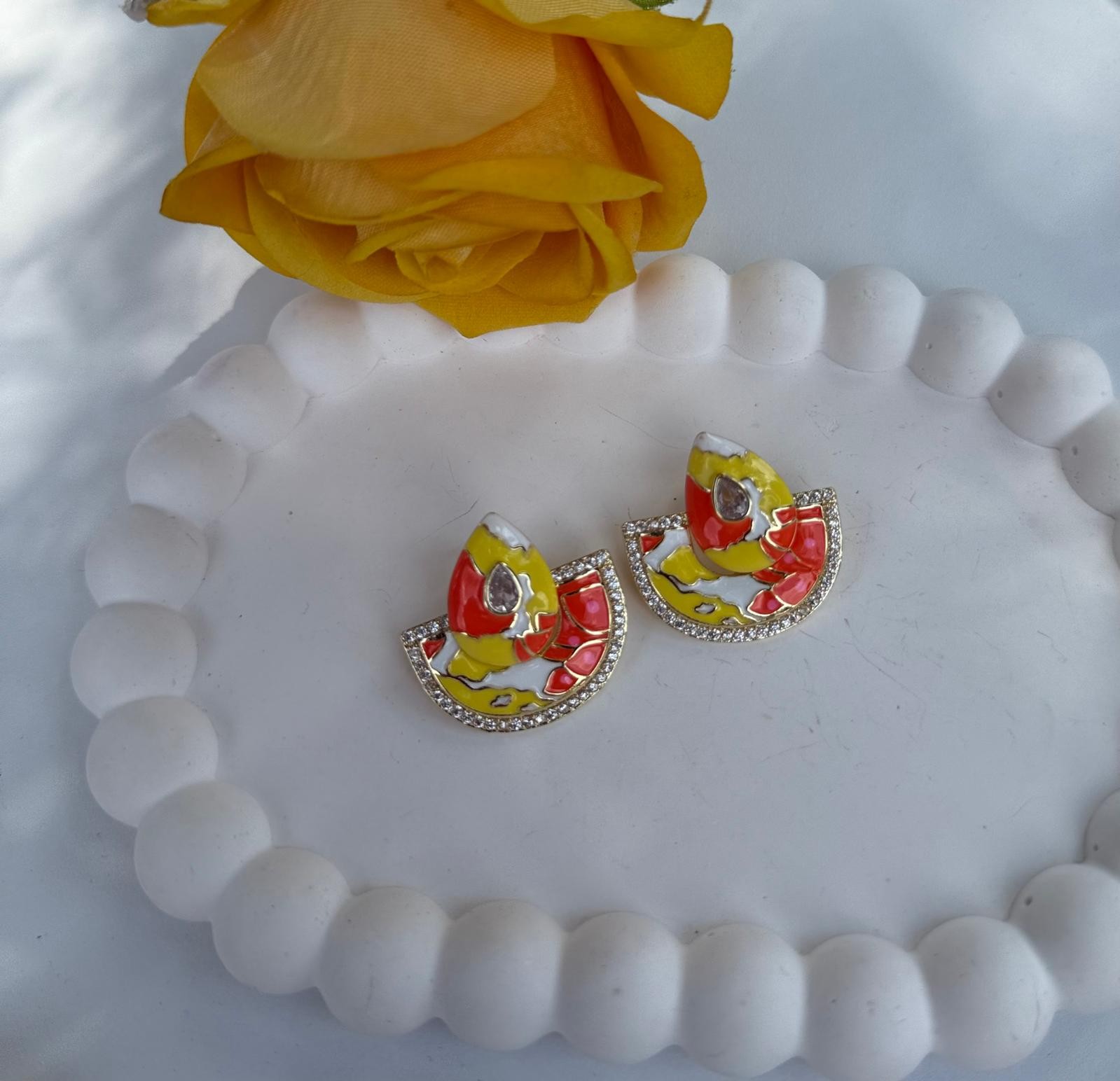 Özel Seri İkili Kullanım Ebruli Küpe  Sarı
