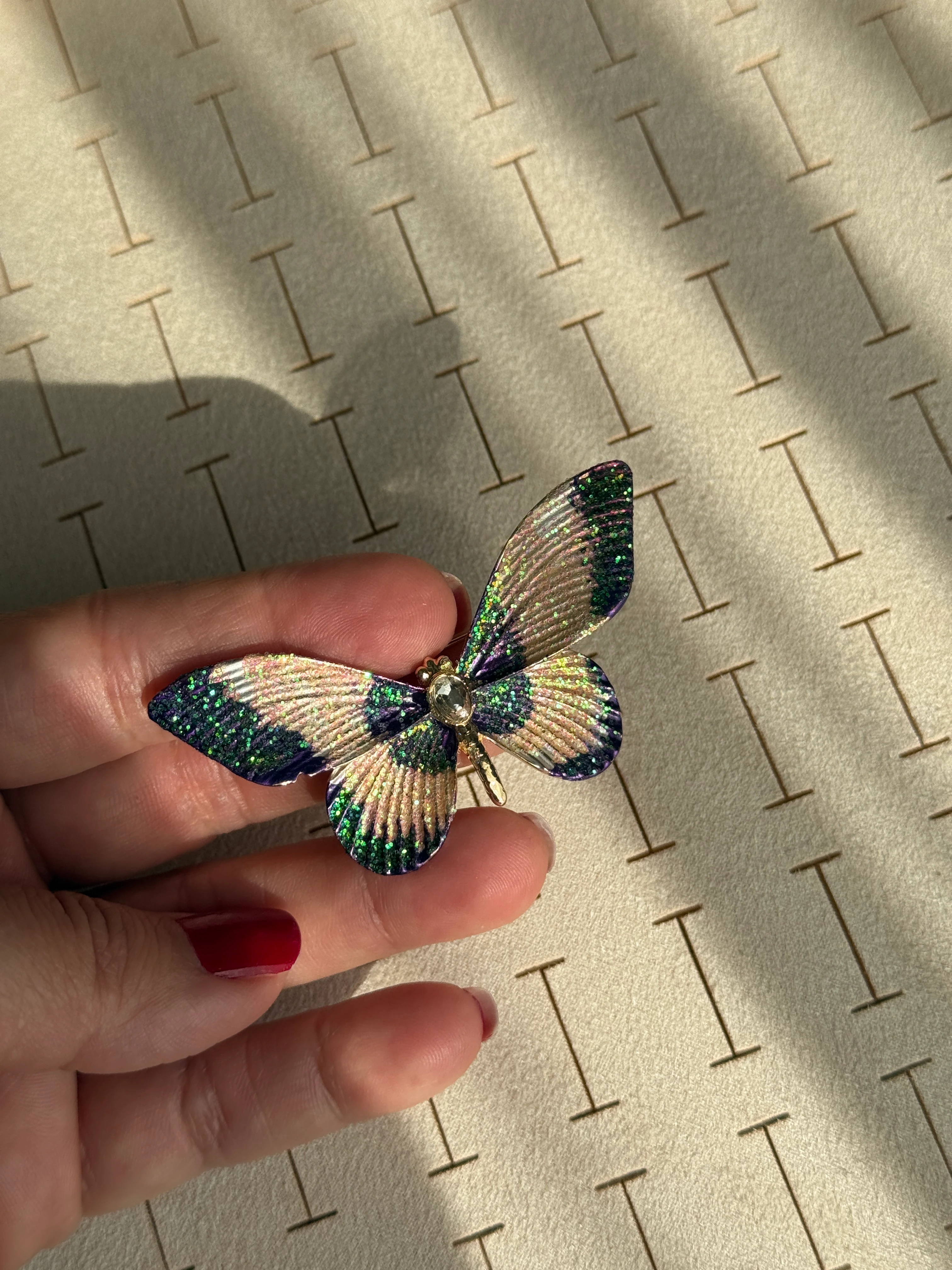 Özel Seri Simli Yeşil Kelebek Broş