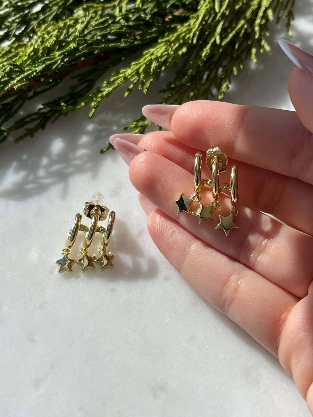 Vip 14k Çoklu Taşsız Yıldız Küpe