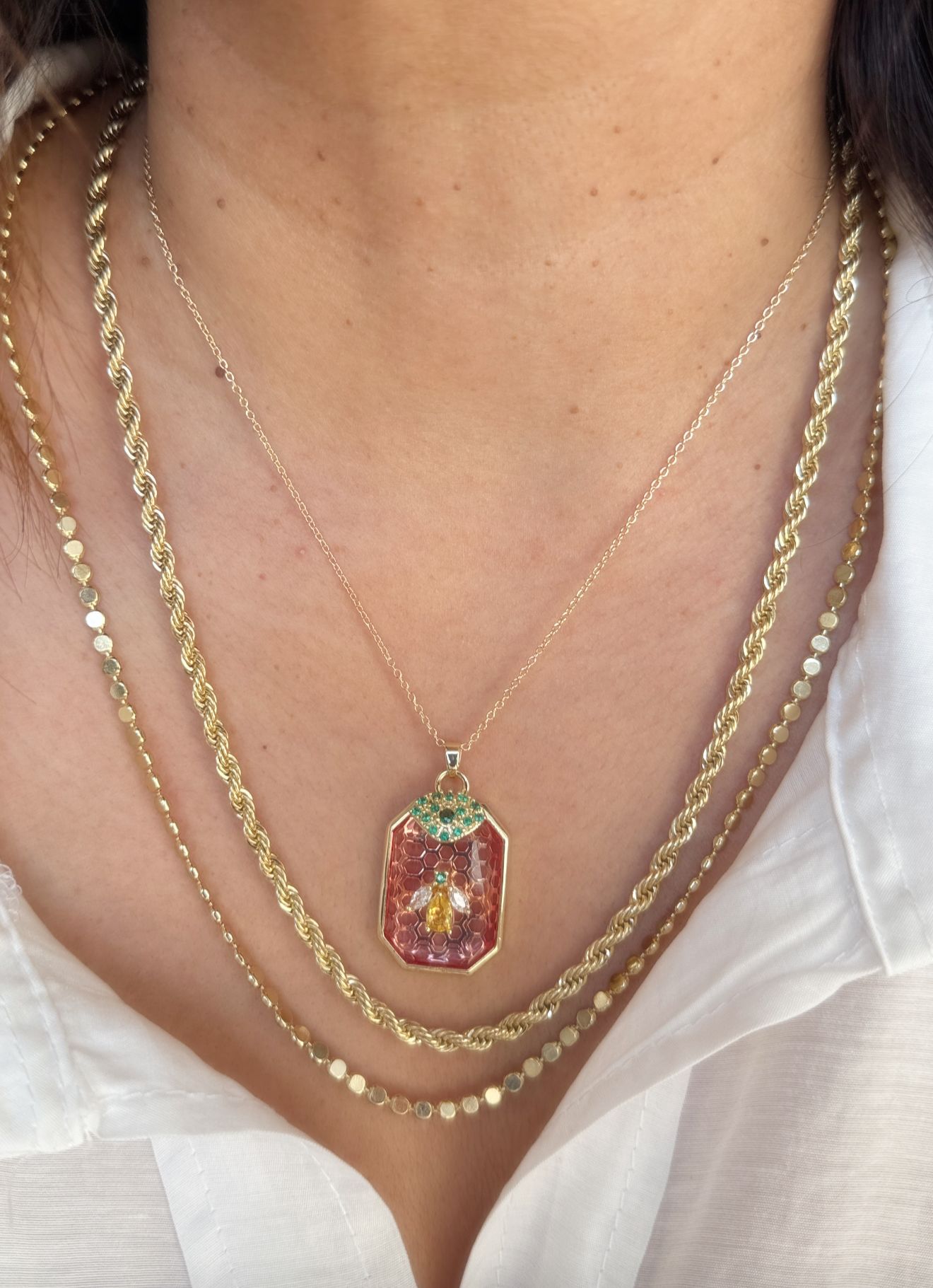 Çelik 14k Pembe Taşlı Arı Figürlü Kolye Kombini