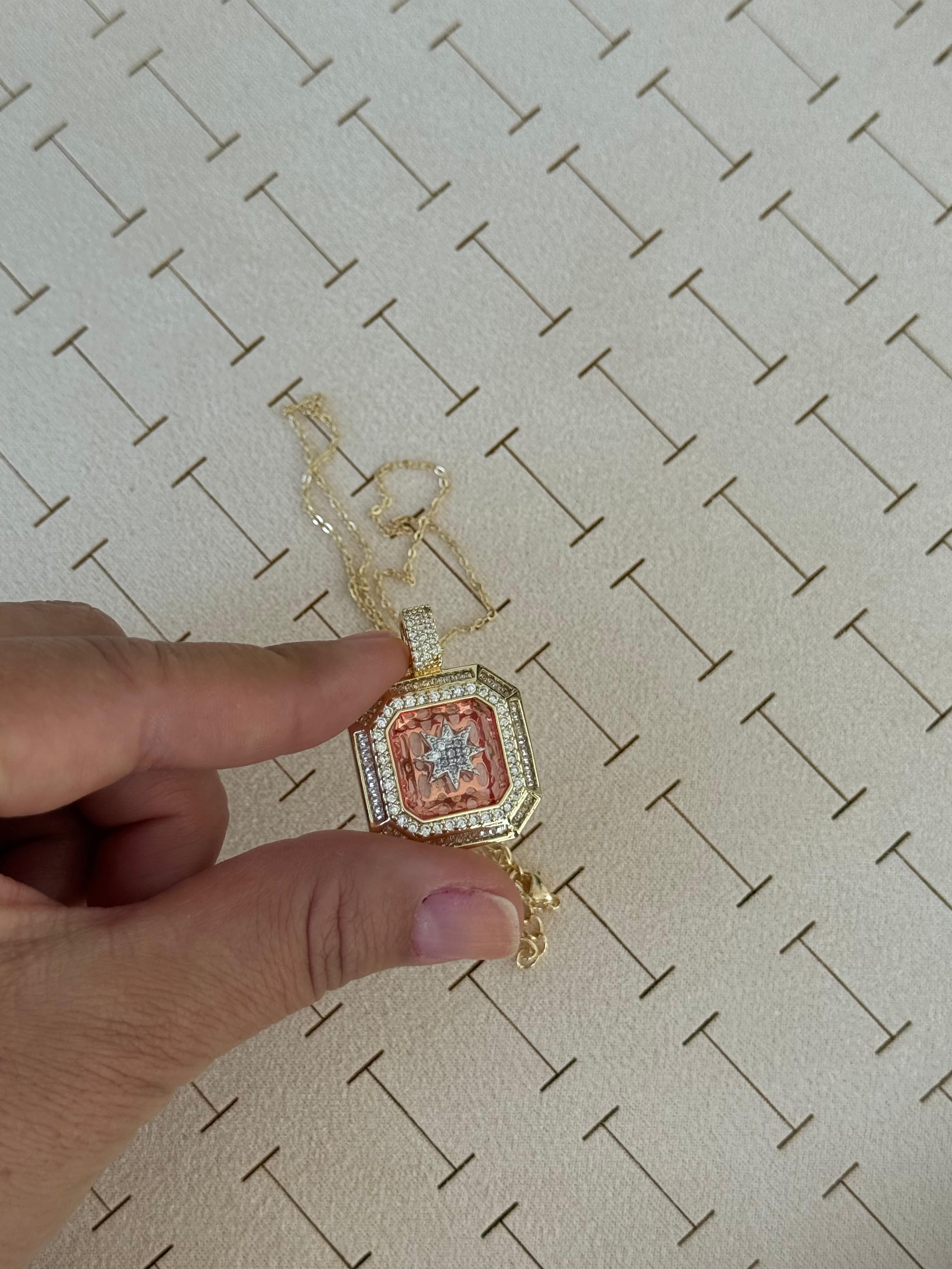 Çelik14k Pembe Taşlı Yıldız Figürlü Kolye