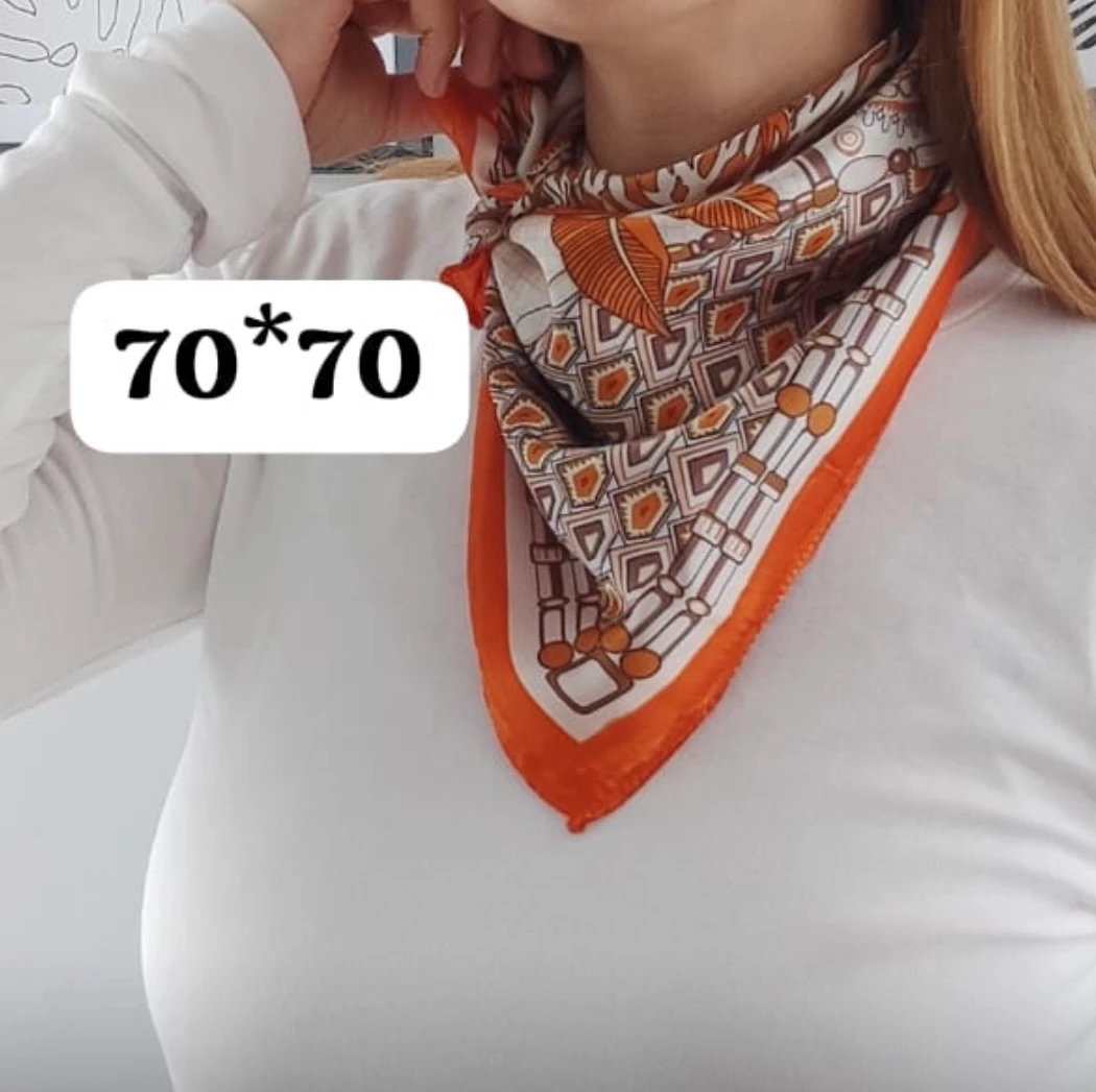 Krem Turuncu Saten Fular 70x70