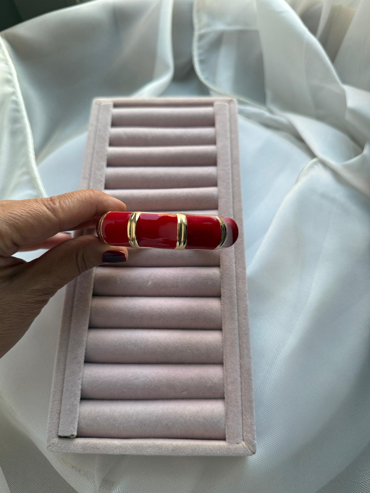 Özel Seri Kemik Desen Mineli Kelepçe Bileklik -Kırmızı