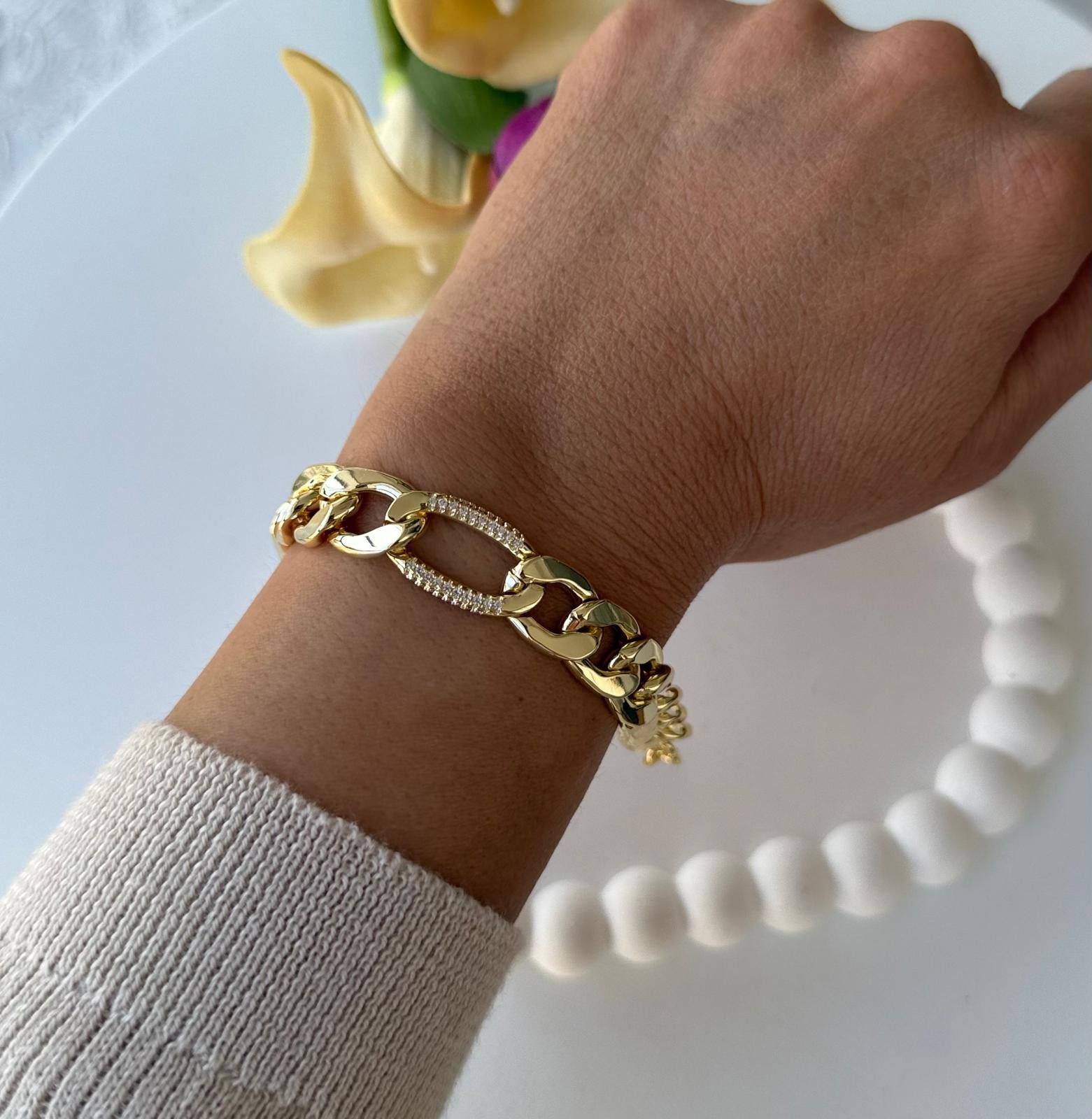 Vip 14k Taşlı Kalın Zincir Bileklik