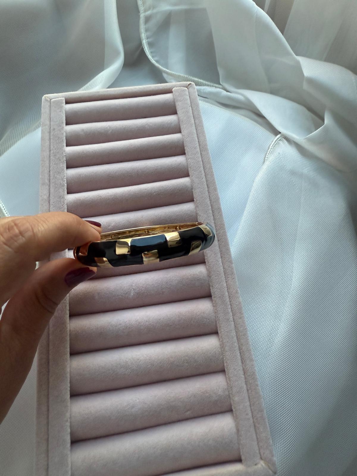 Özel Seri  Geometrik Doreli Mineli Kelepçe Bileklik -Siyah