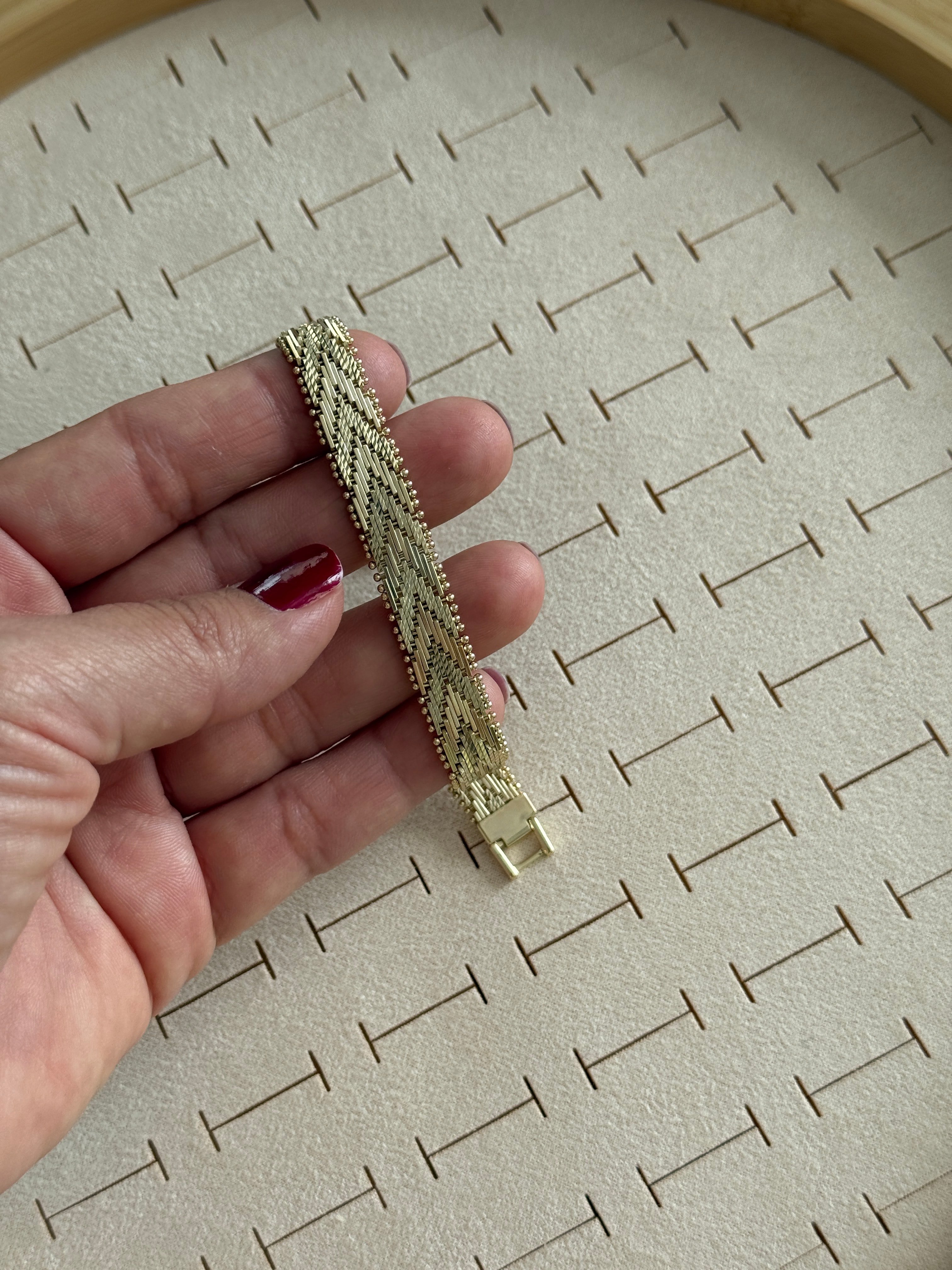 Vip 14k Lazer Kesim Kalın Hasır V Bileklik (19cm)