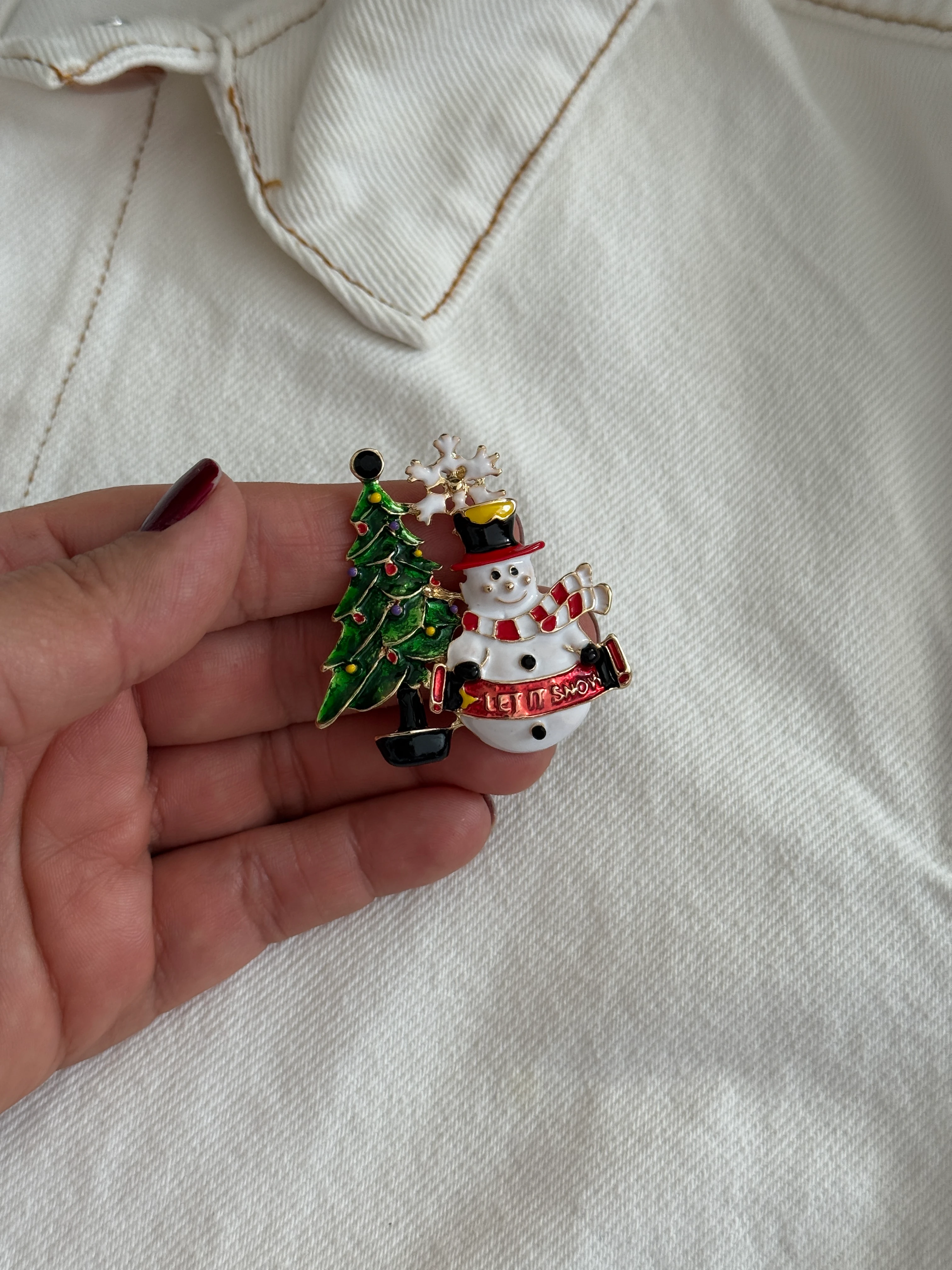 Yeni Yıl Ağaçlı Kardan Adam Broş