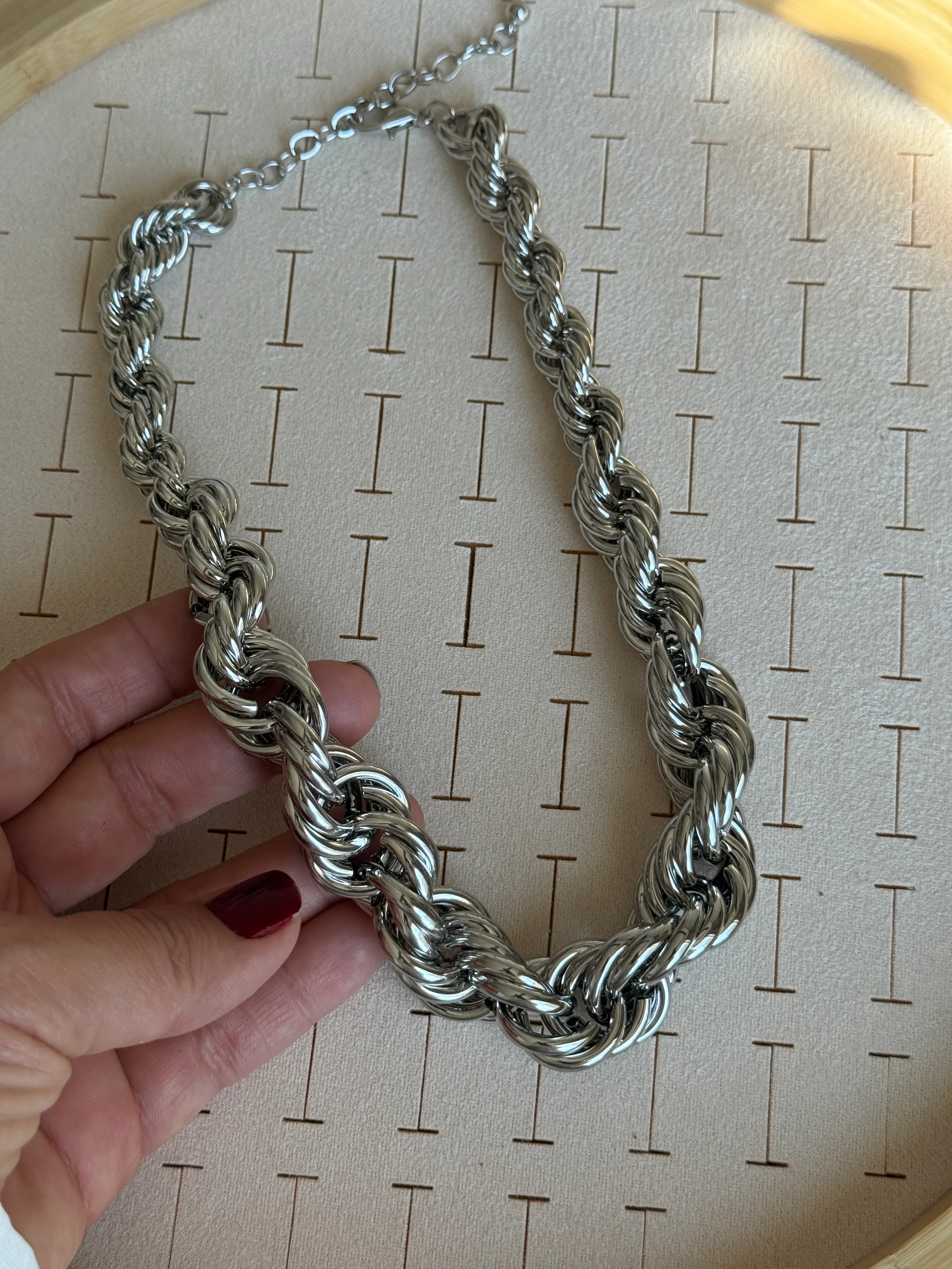 Vintage Gri Kalın Bırgu Kolye (50cm)