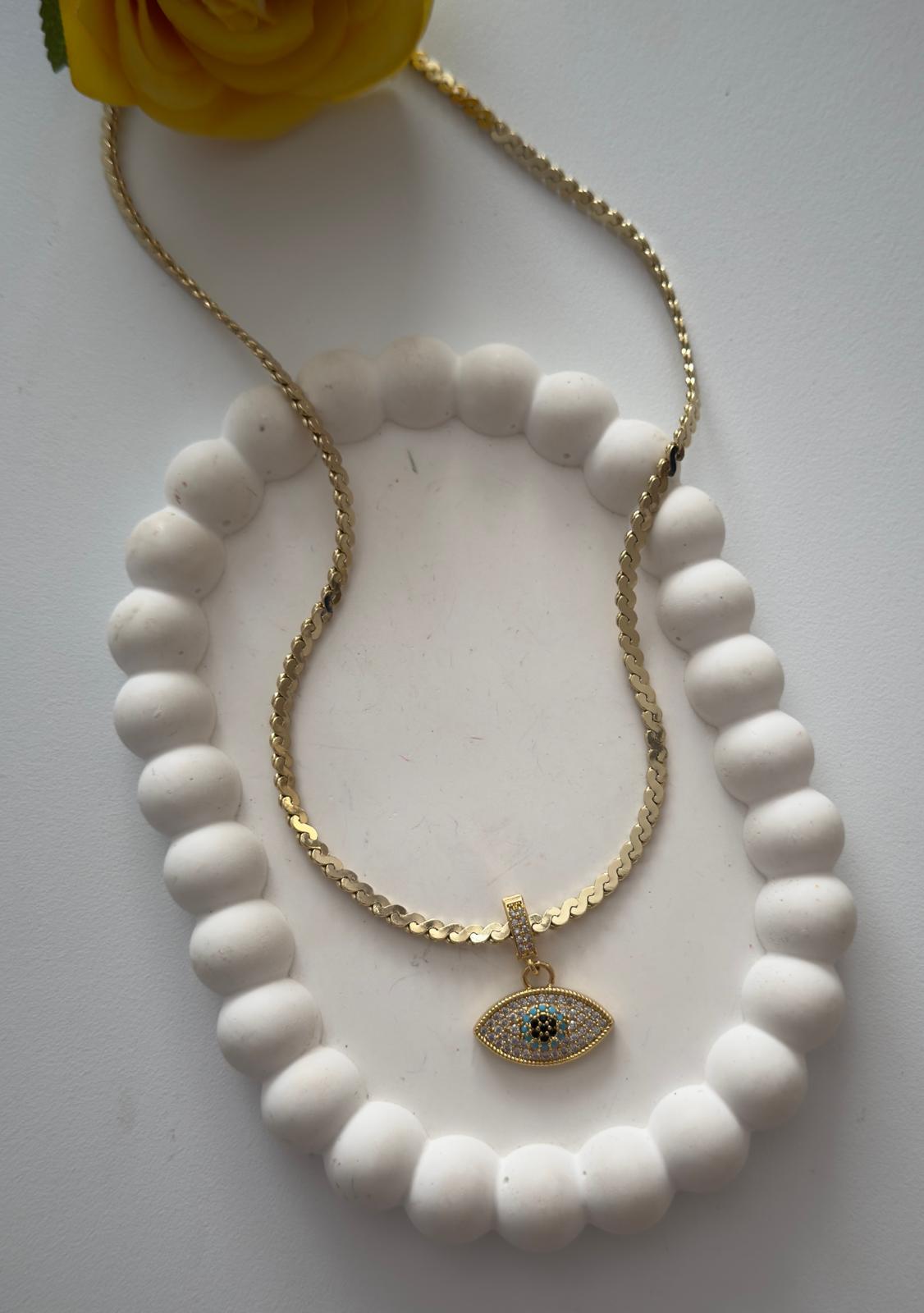 Vip 14k Örgü Zincirli Göz Nazar Charmlı Kolye (50cm)