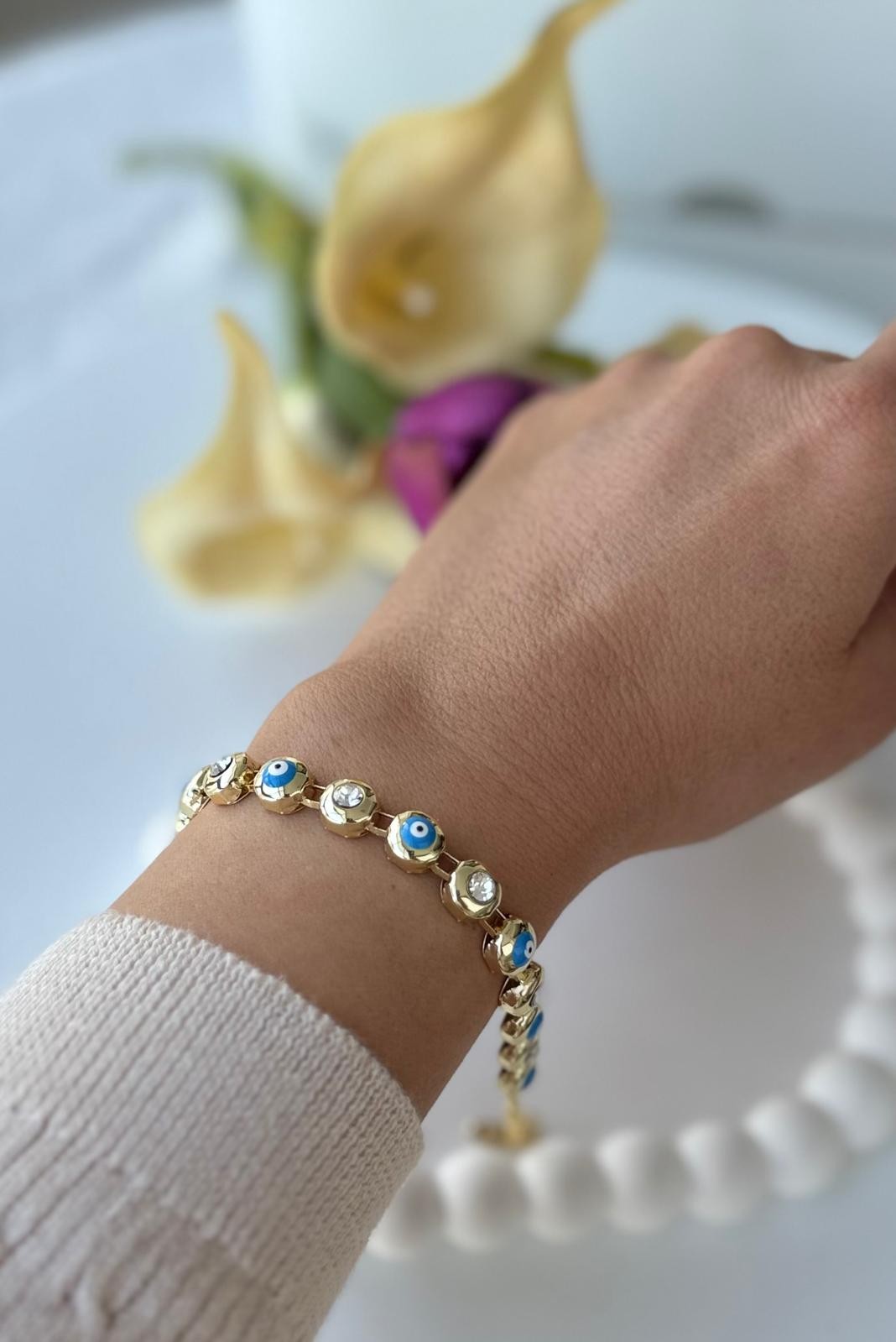 Vip 14K  Sıralı Daire Nazarlı Bileklik