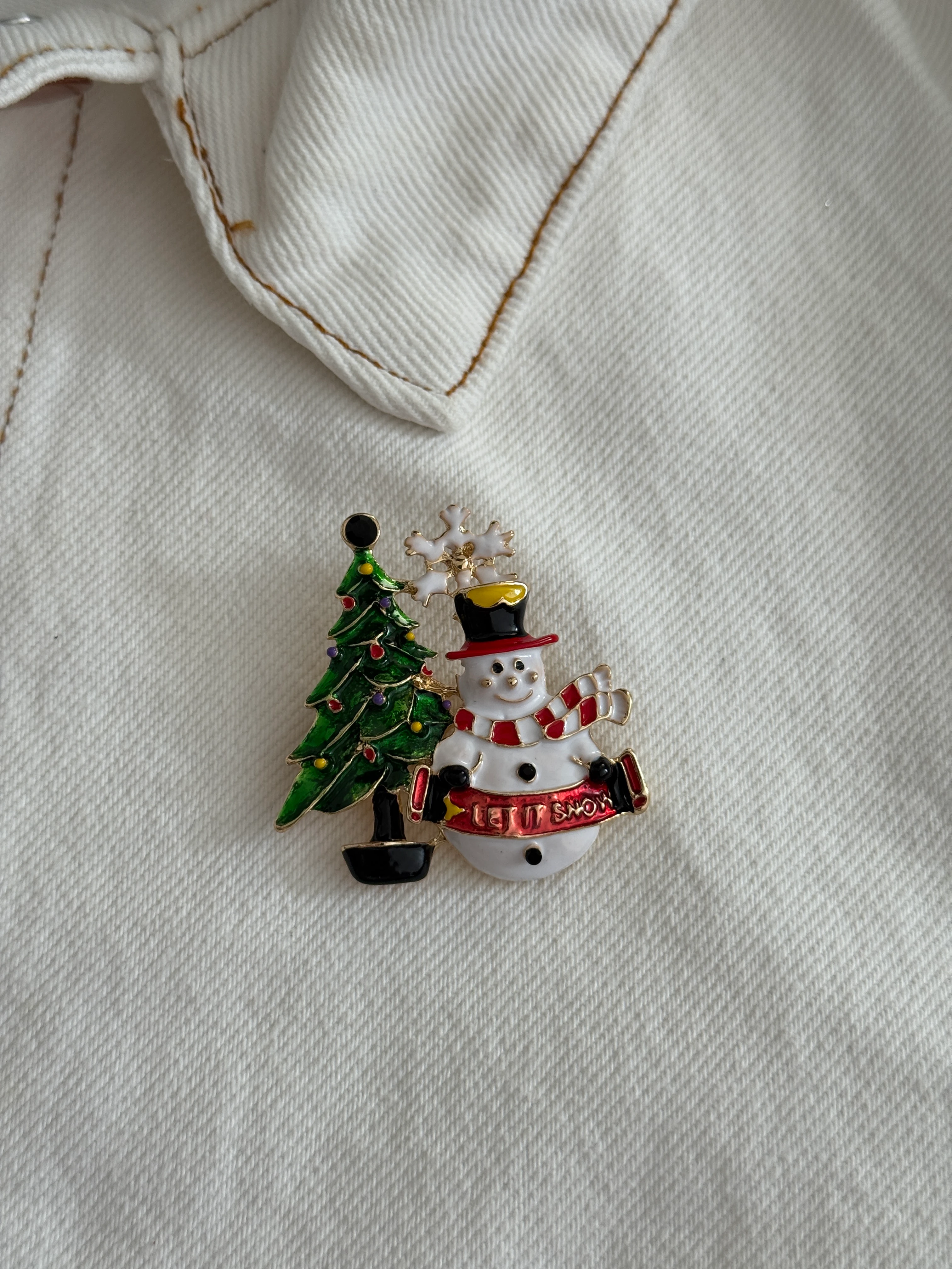 Yeni Yıl Ağaçlı Kardan Adam Broş