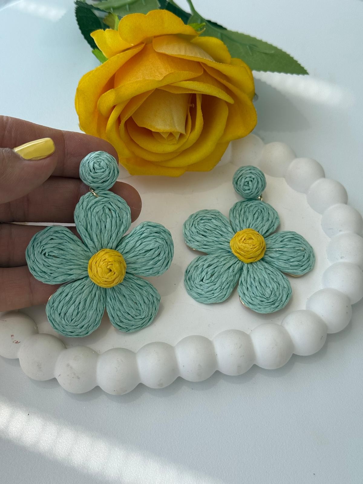 Özel Seri Sallantılı Hasır Küpe- Mint Yeşili