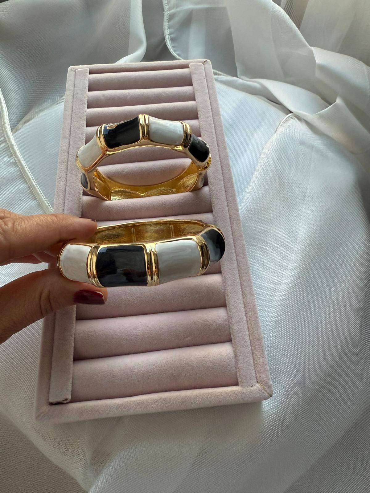 Özel Seri Mineli Kelepçe Bileklik - Siyah Beyaz