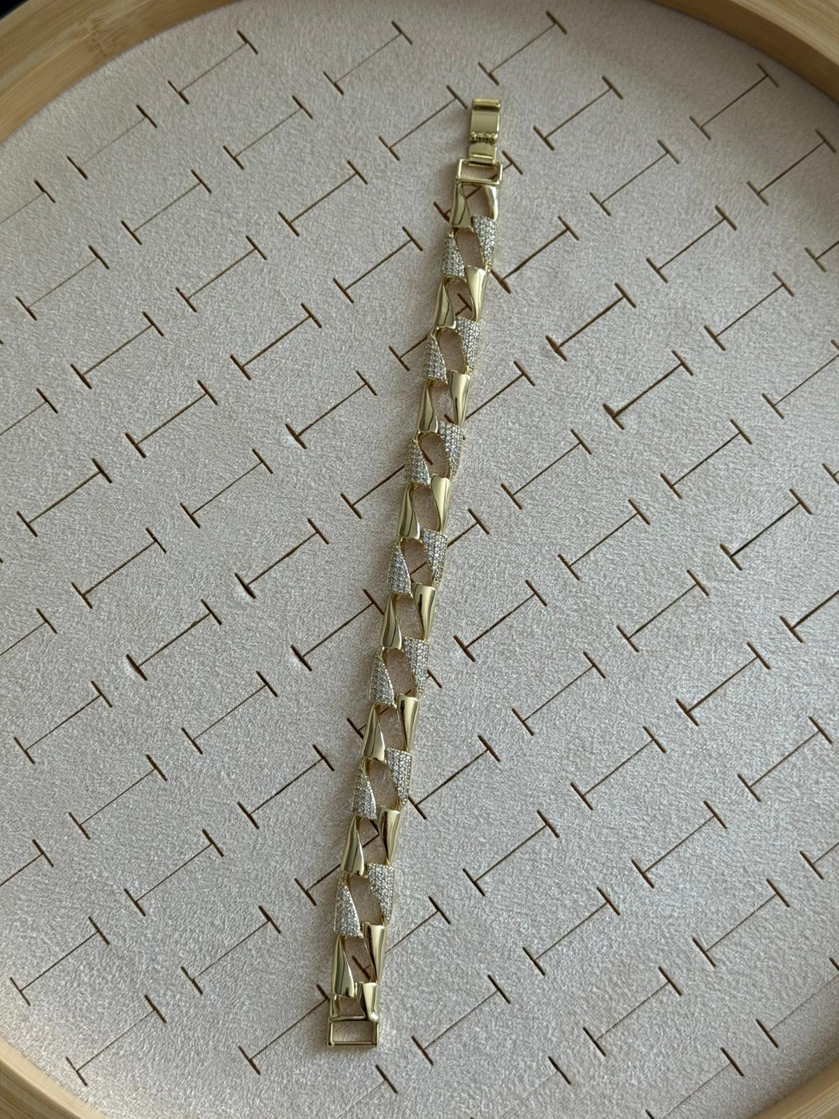 Vip 14k Gurmet Zirkon Taşlı Kare Zincir Model Bileklik