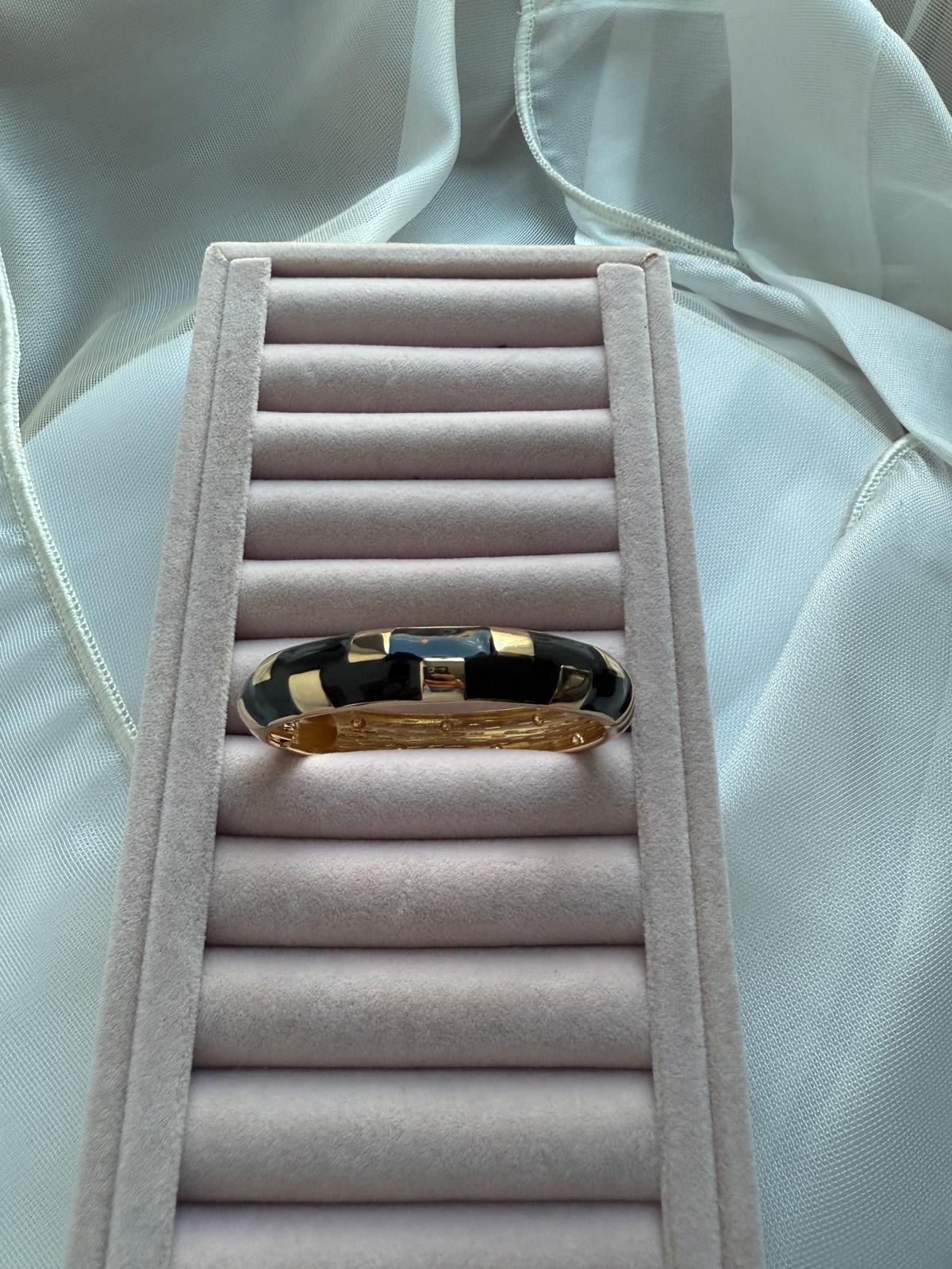 Özel Seri  Geometrik Doreli Mineli Kelepçe Bileklik -Siyah