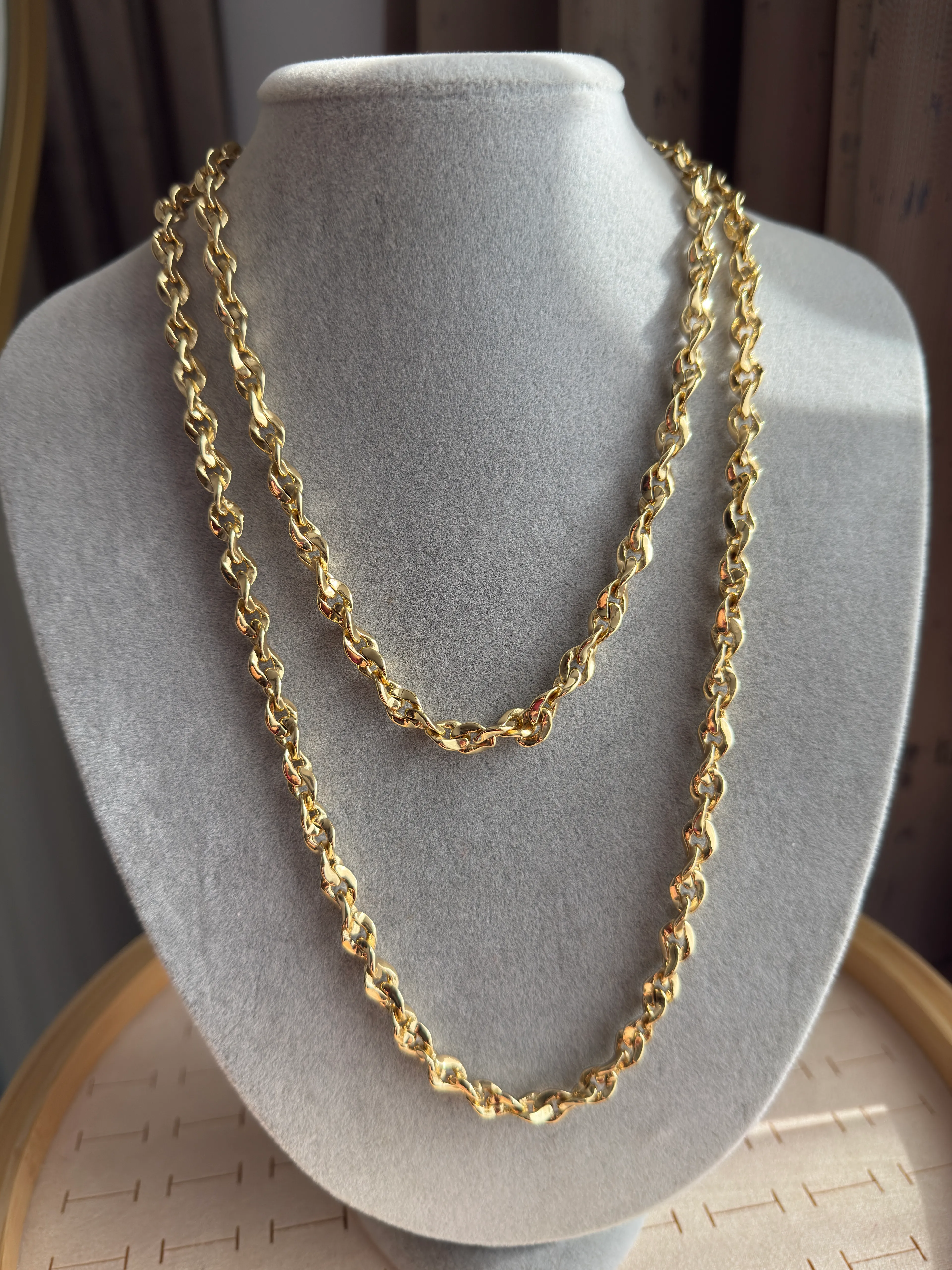 Vip 14k Kalın Sarmal Zincir Kolye Kombini