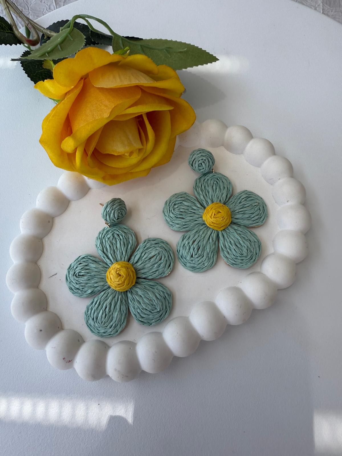 Özel Seri Sallantılı Hasır Küpe- Mint Yeşili
