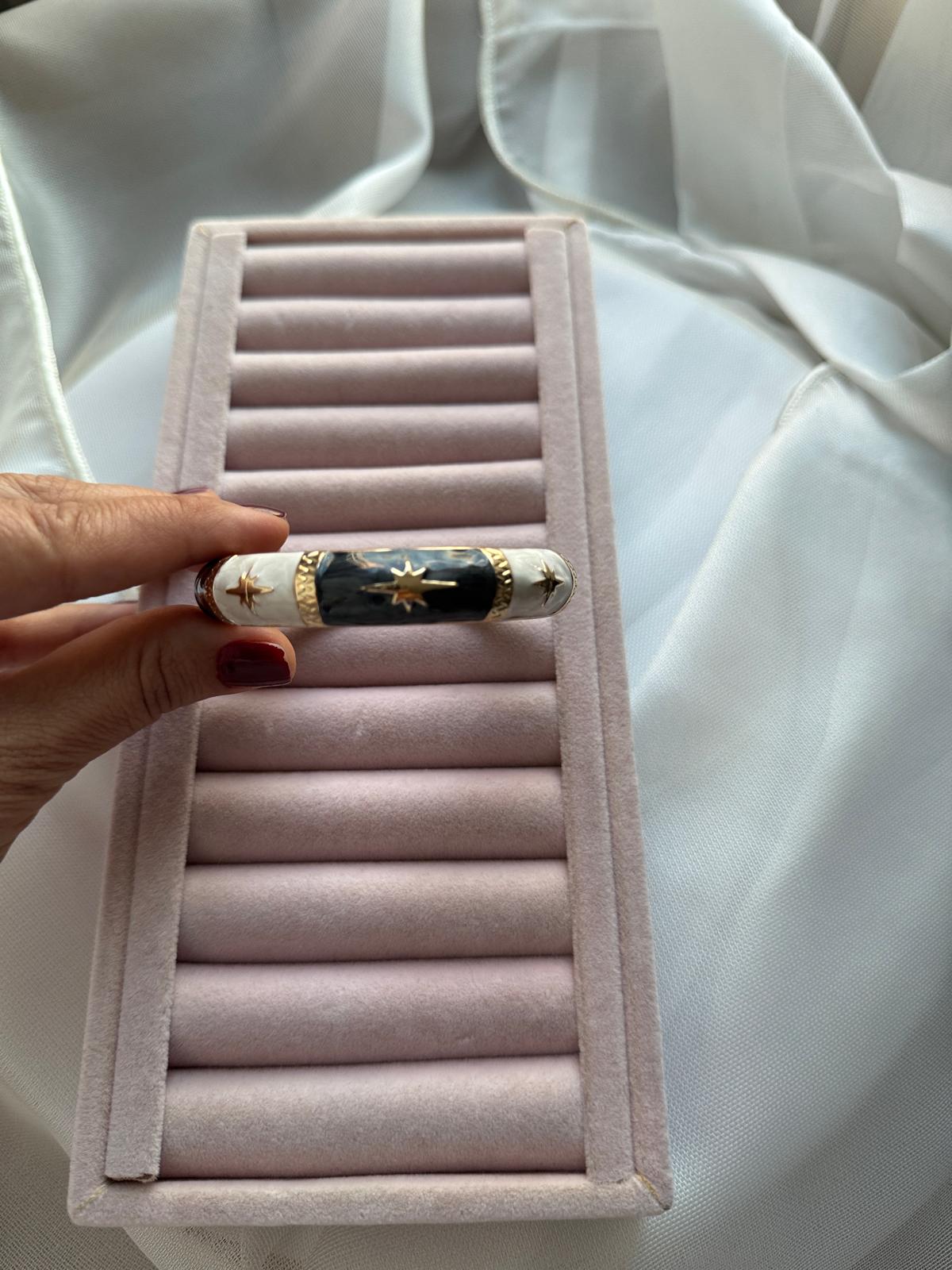 Özel Seri Kuzey Yıldızı Mineli Kelepçe Bileklik-Siyah Beyaz